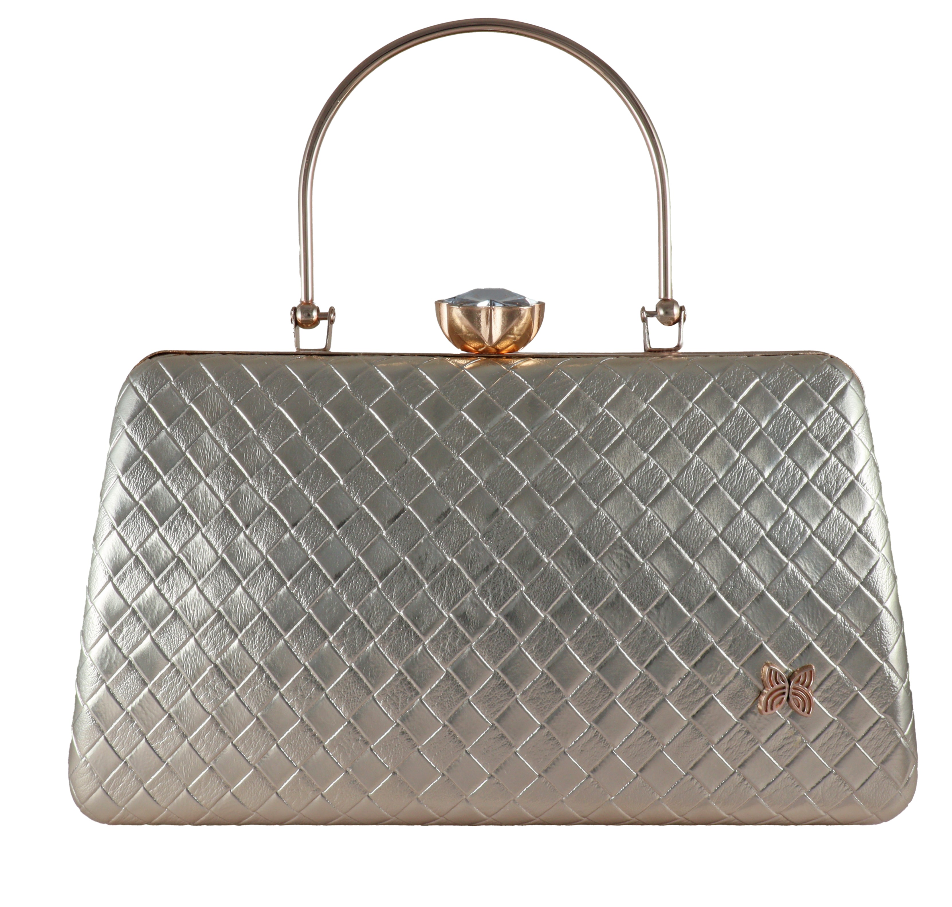 Designer Metallic Quilted Clutch with Crystal Lock – Elegant Party Bag