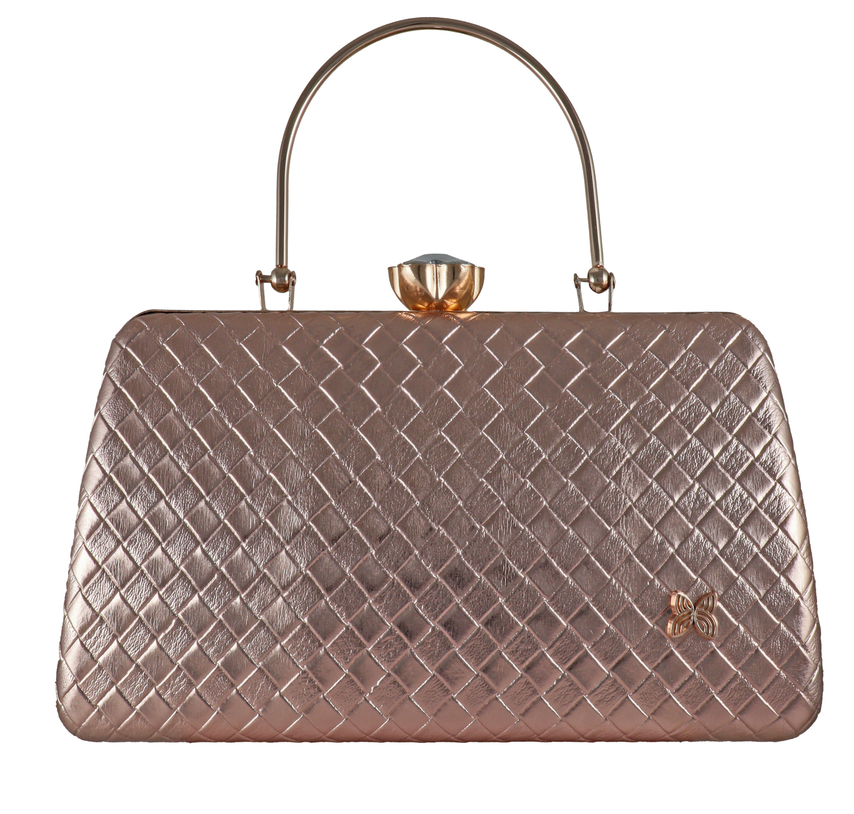 Designer Metallic Quilted Clutch with Crystal Lock – Elegant Party Bag