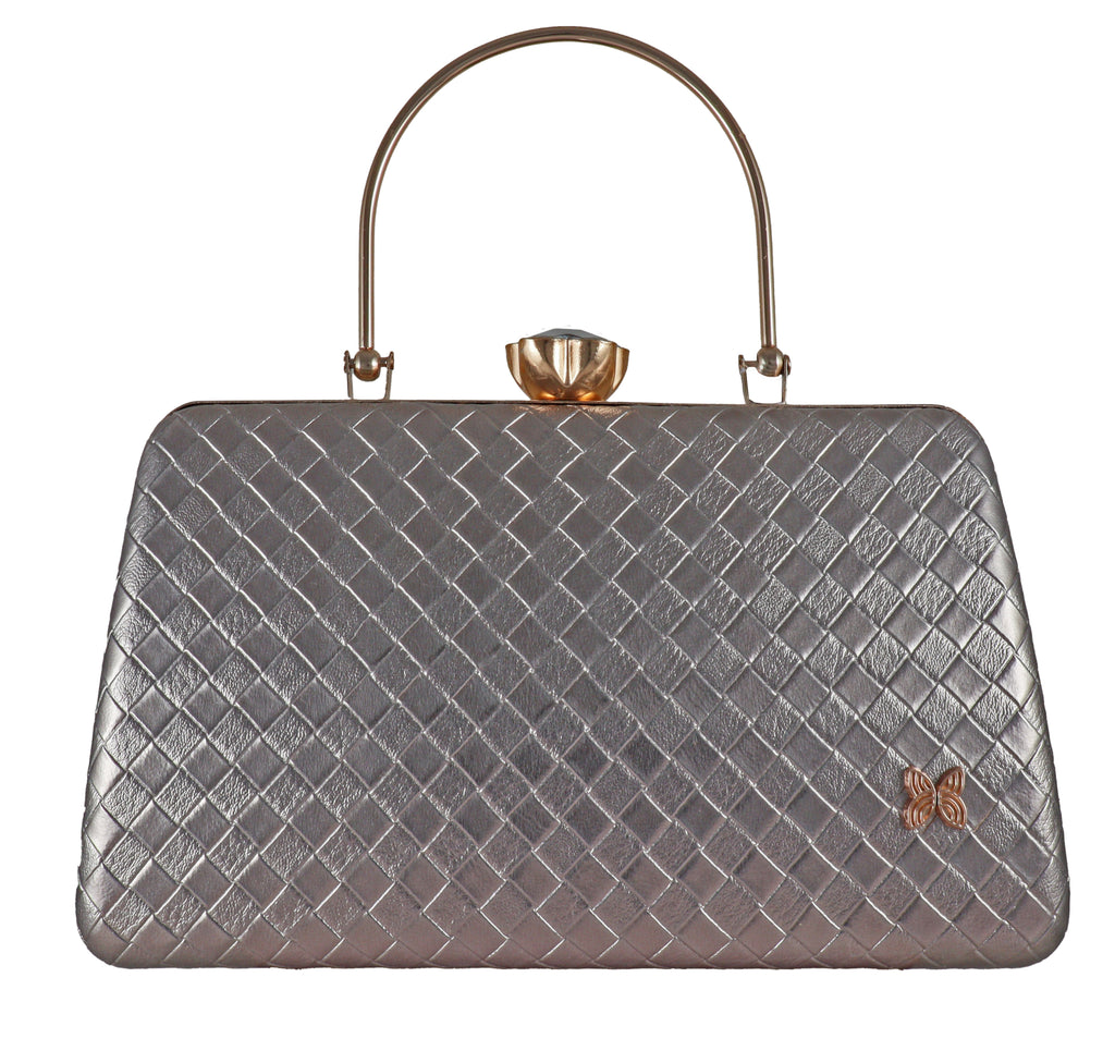 Designer Metallic Quilted Clutch with Crystal Lock – Elegant Party Bag