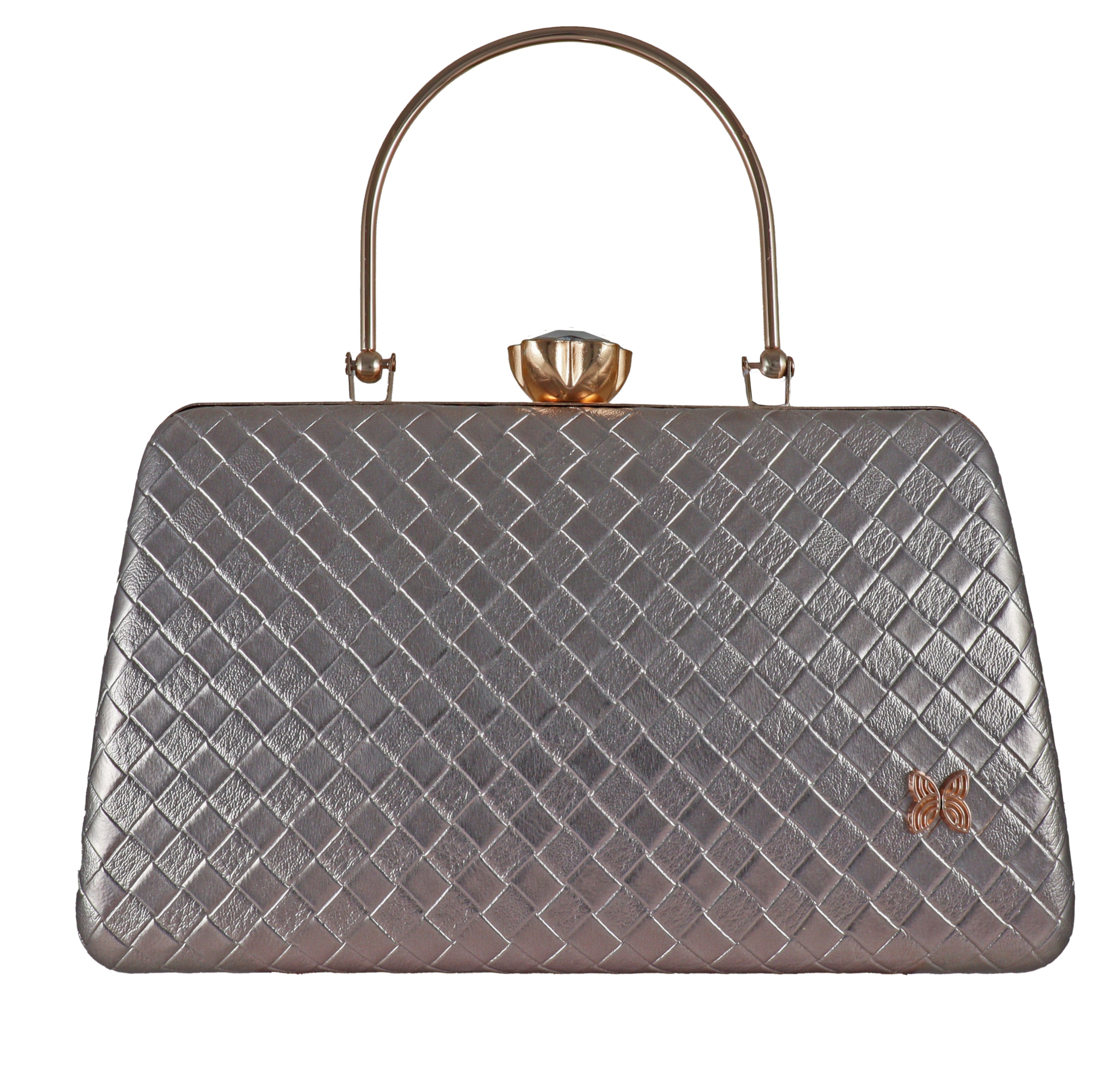 Designer Metallic Quilted Clutch with Crystal Lock – Elegant Party Bag