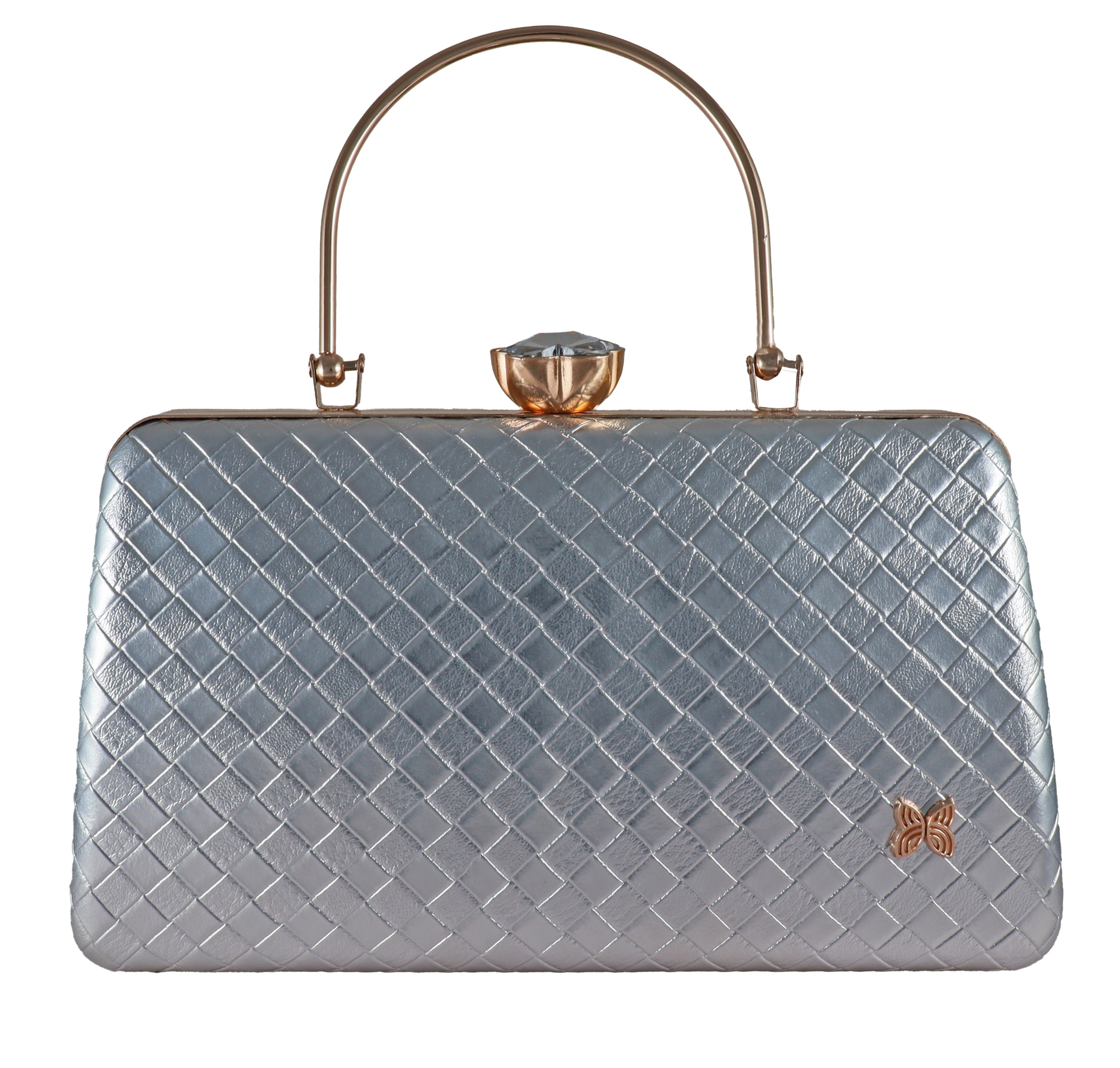 Designer Metallic Quilted Clutch with Crystal Lock – Elegant Party Bag