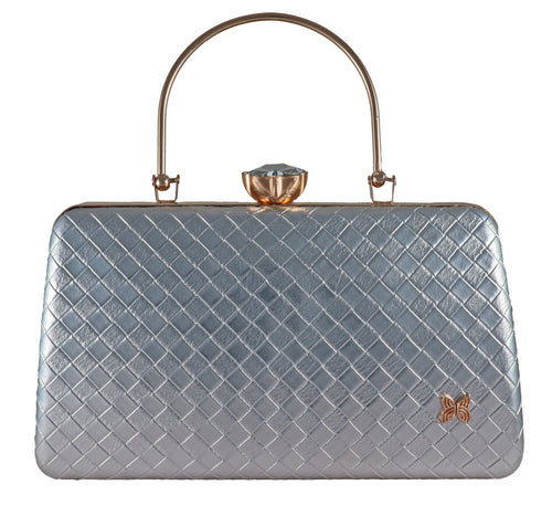 Designer Metallic Quilted Clutch with Crystal Lock – Elegant Party Bag