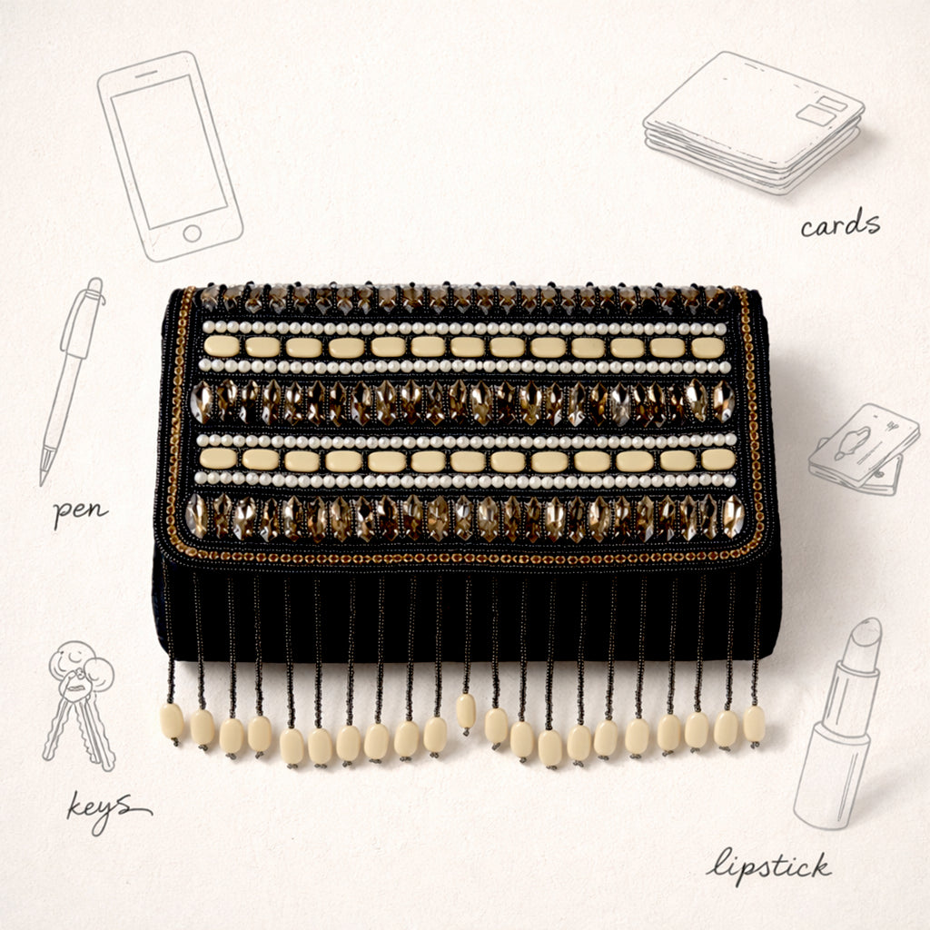 Handcrafted Pearl & Crystal Festive Evening Bag