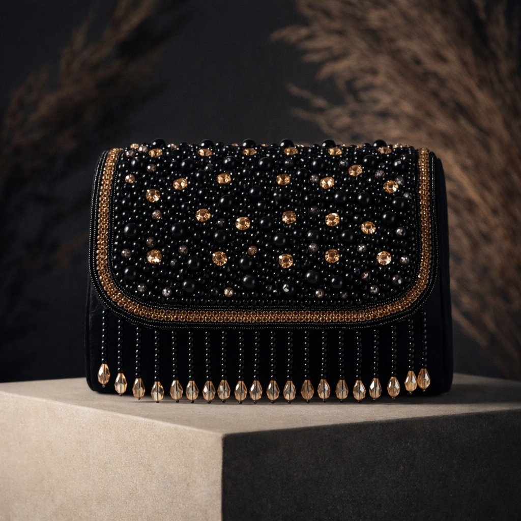 Hand-Embellished Pearl & Crystal Evening Bag