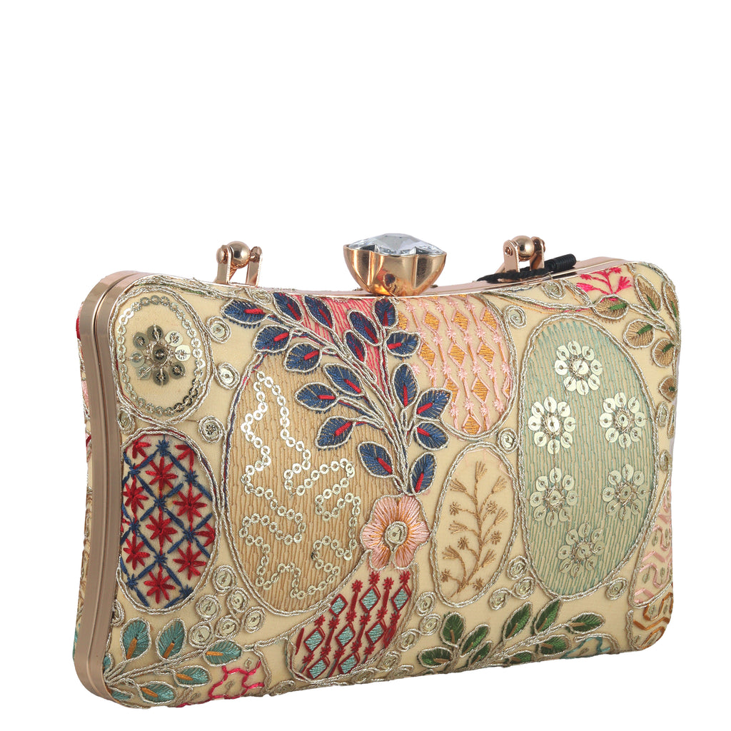 Handcrafted embroidered design with floral & patchwork detailing