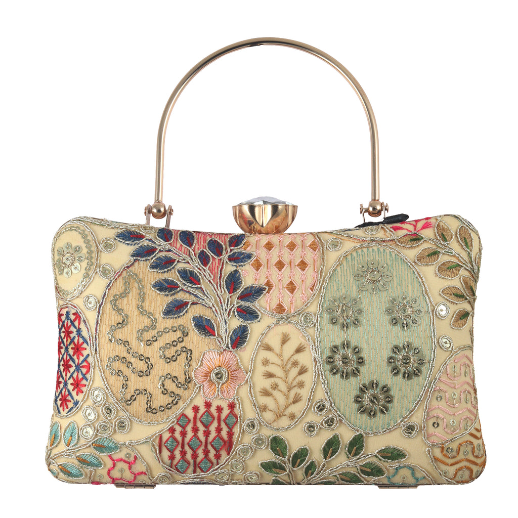Handcrafted embroidered design with floral & patchwork detailing