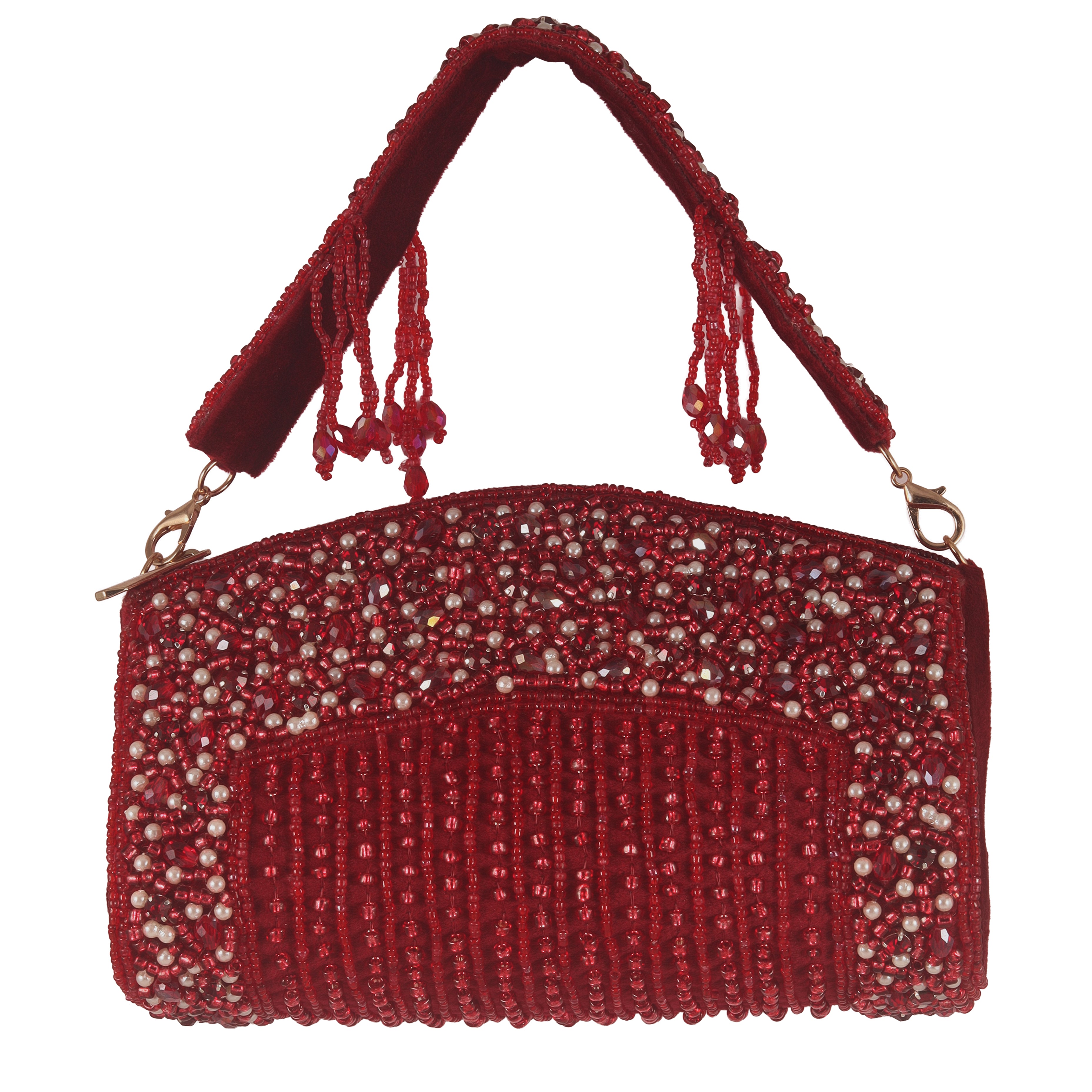 Hand-Embellished Beaded Evening Clutch with Pearl Detailing