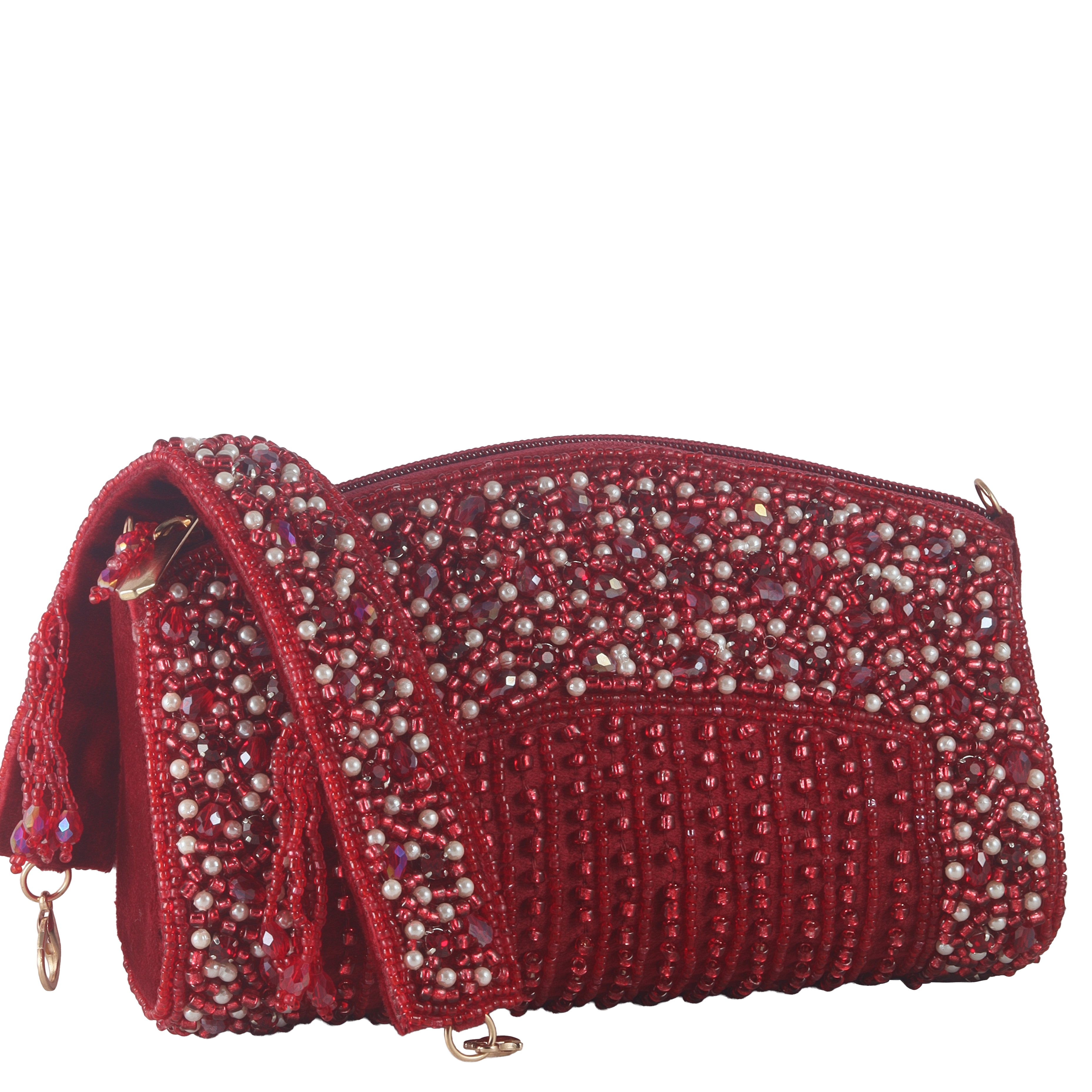 Hand-Embellished Beaded Evening Clutch with Pearl Detailing