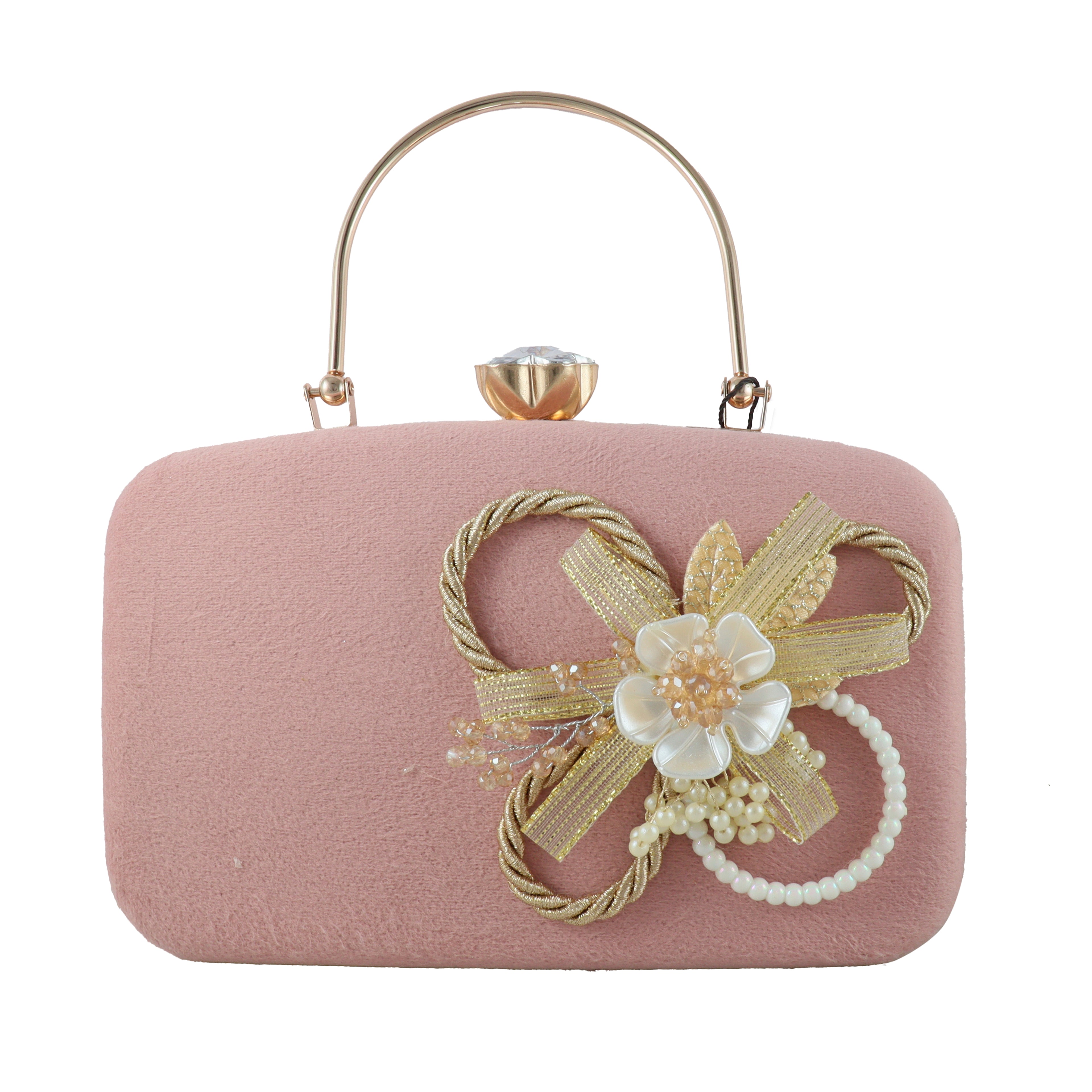 Velvet Floral Embellished Evening Clutch with Top Handle