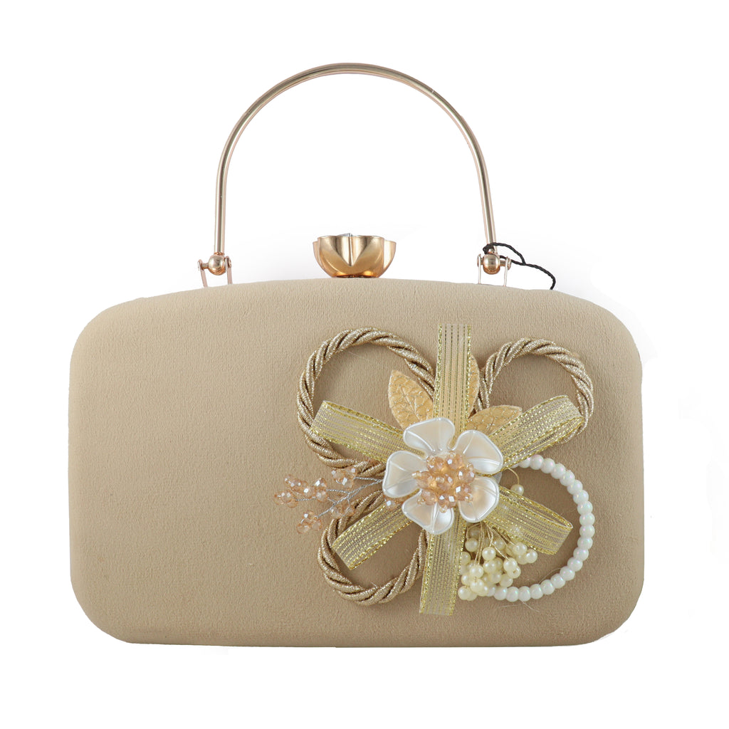 Velvet Floral Embellished Evening Clutch with Top Handle