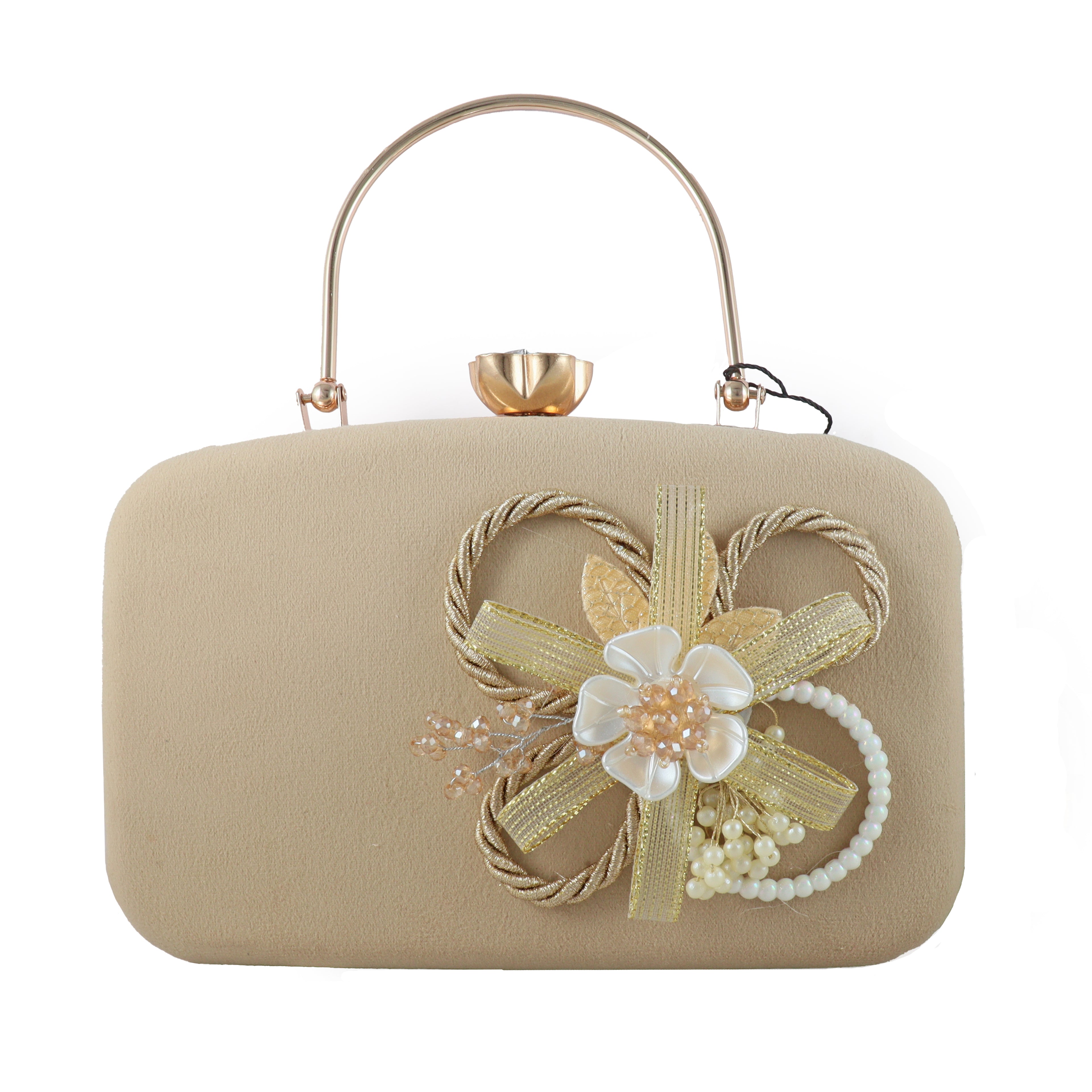 Velvet Floral Embellished Evening Clutch with Top Handle