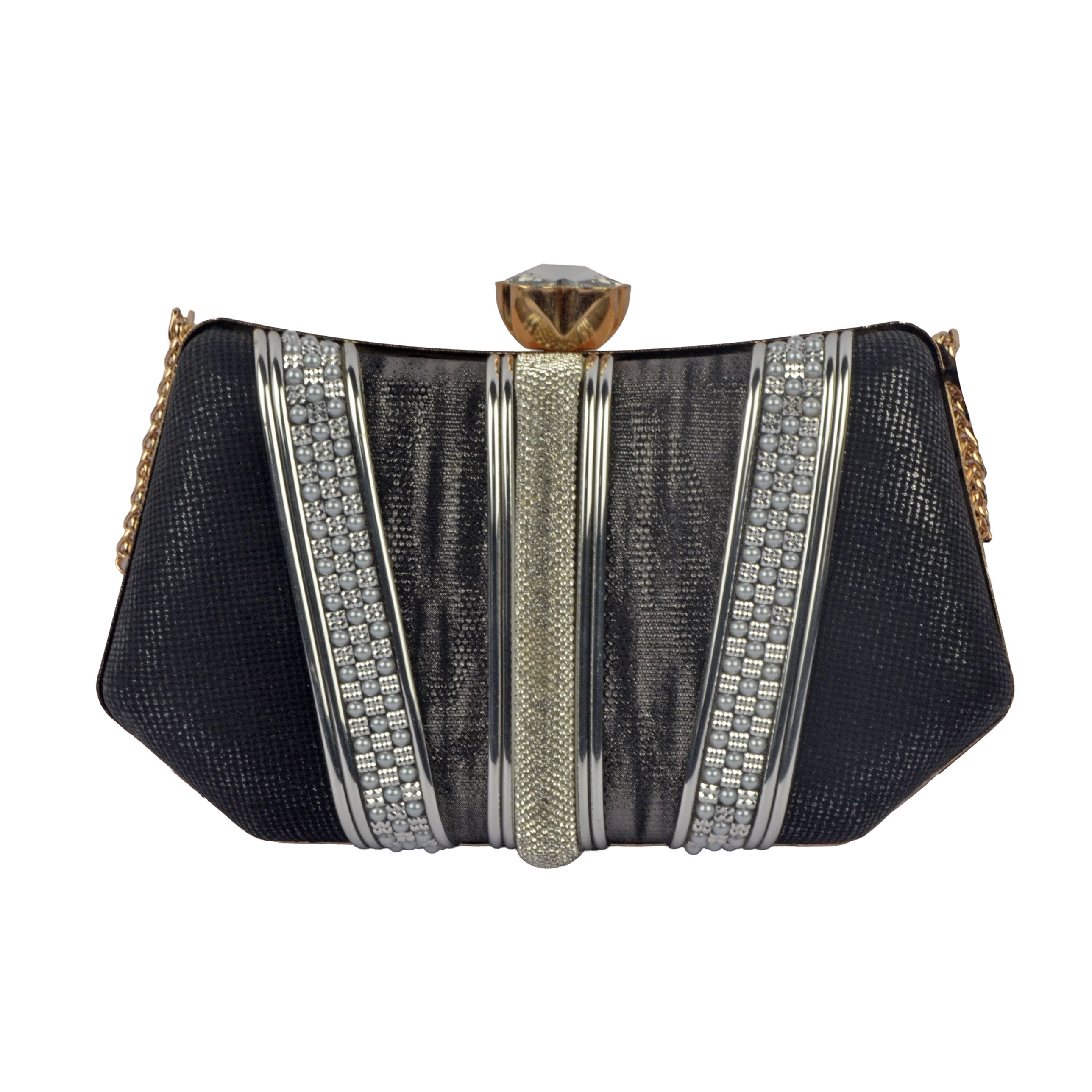The Iris Metallic Chevron Evening Clutch
