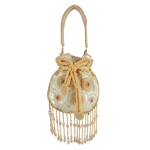 Artisan Hand-Beaded Tassel Mini Potli with 3D Embroidery