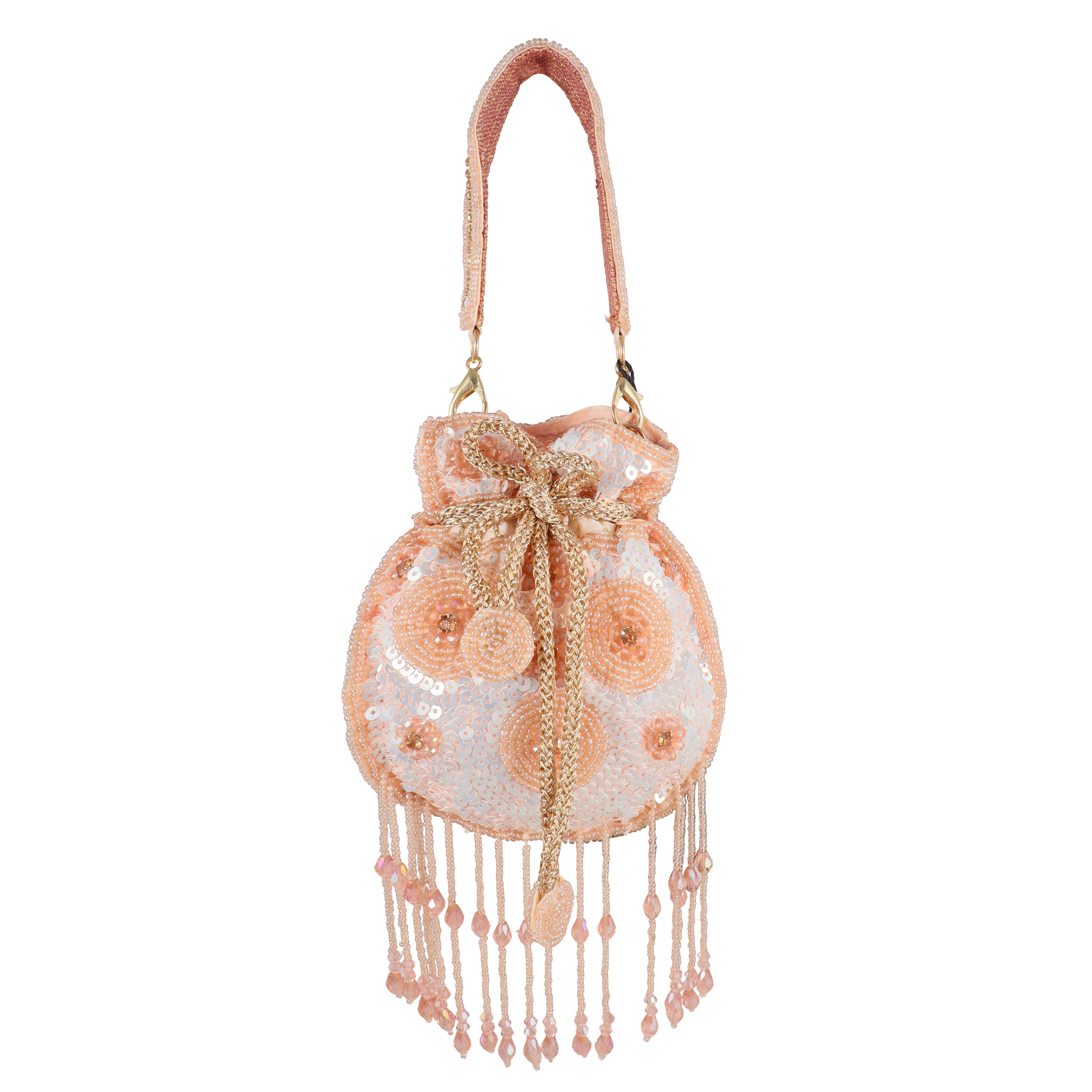 Artisan Hand-Beaded Tassel Mini Potli with 3D Embroidery