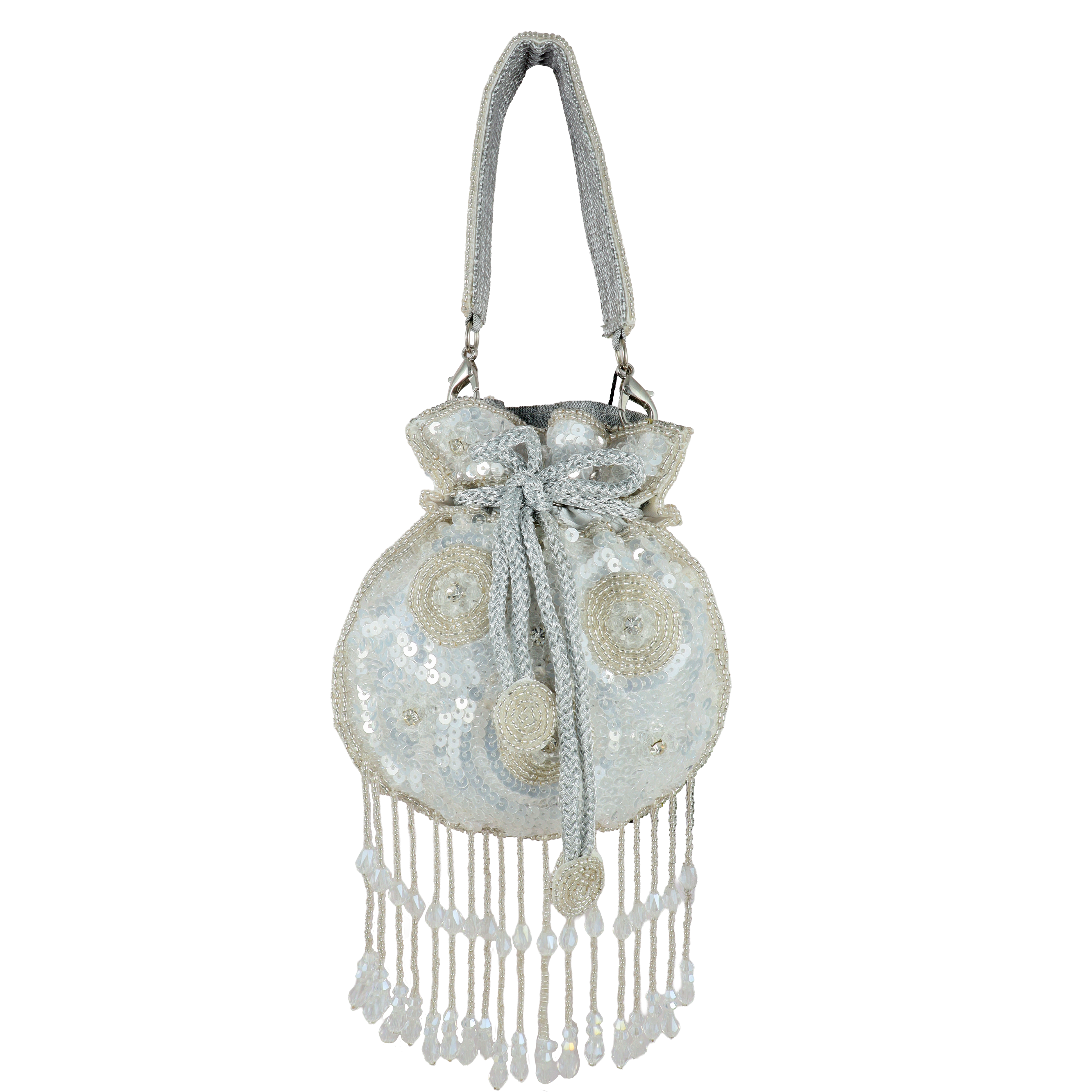 Artisan Hand-Beaded Tassel Mini Potli with 3D Embroidery