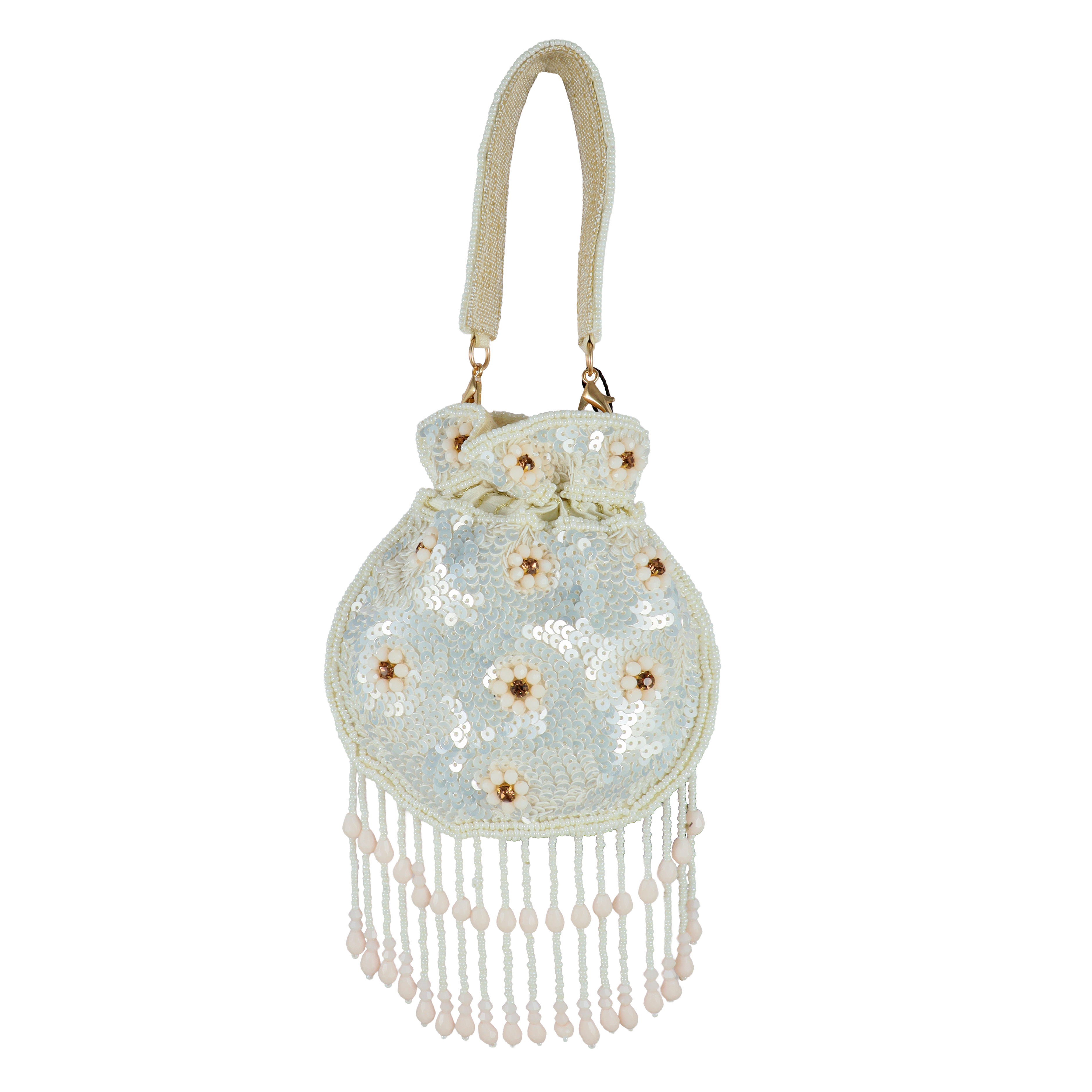 Artisan Hand-Beaded Tassel Mini Potli with 3D Embroidery