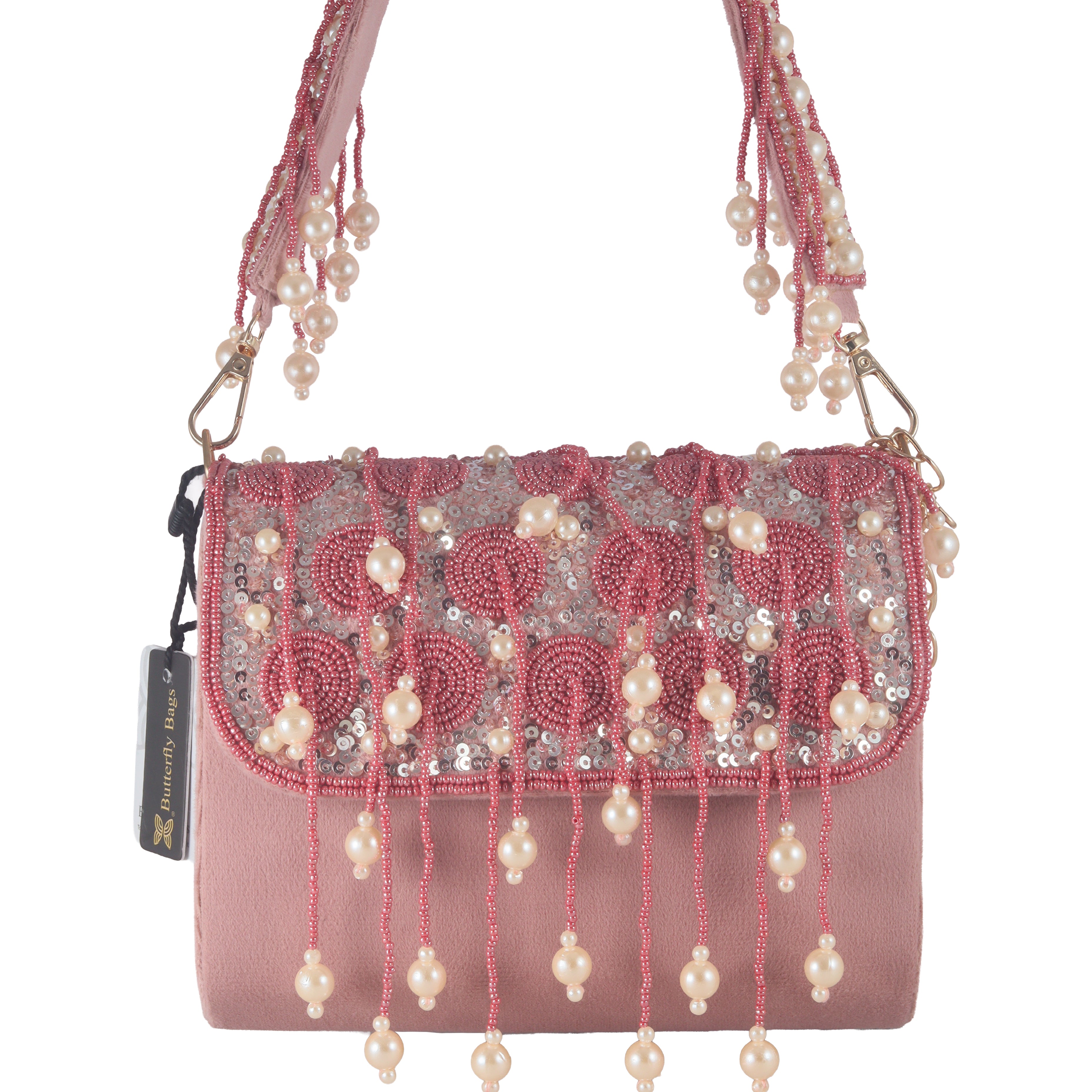 Embellished Pearl Velvet Clutch Bag