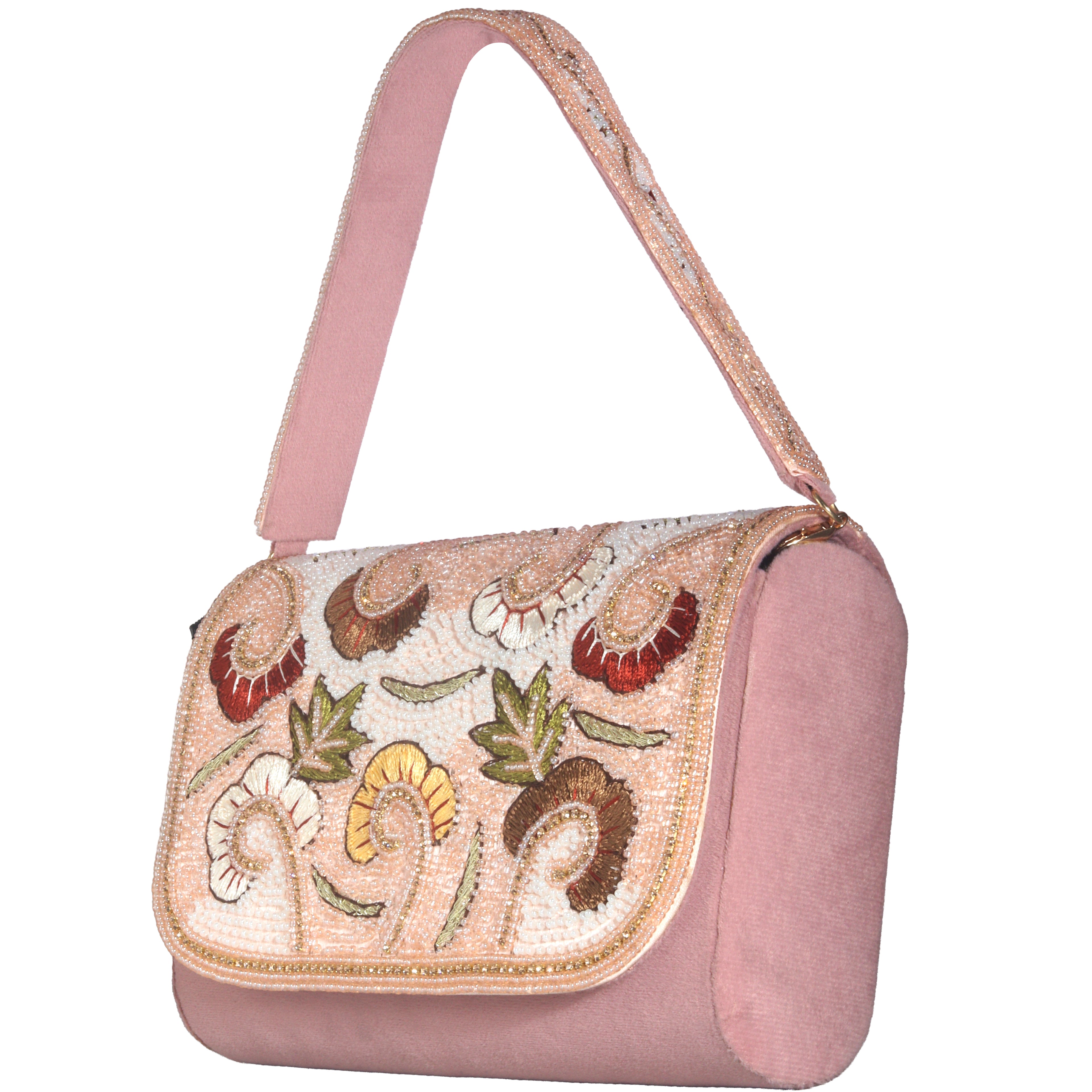 Floral Hand-Embellished Evening Clutch with Strap