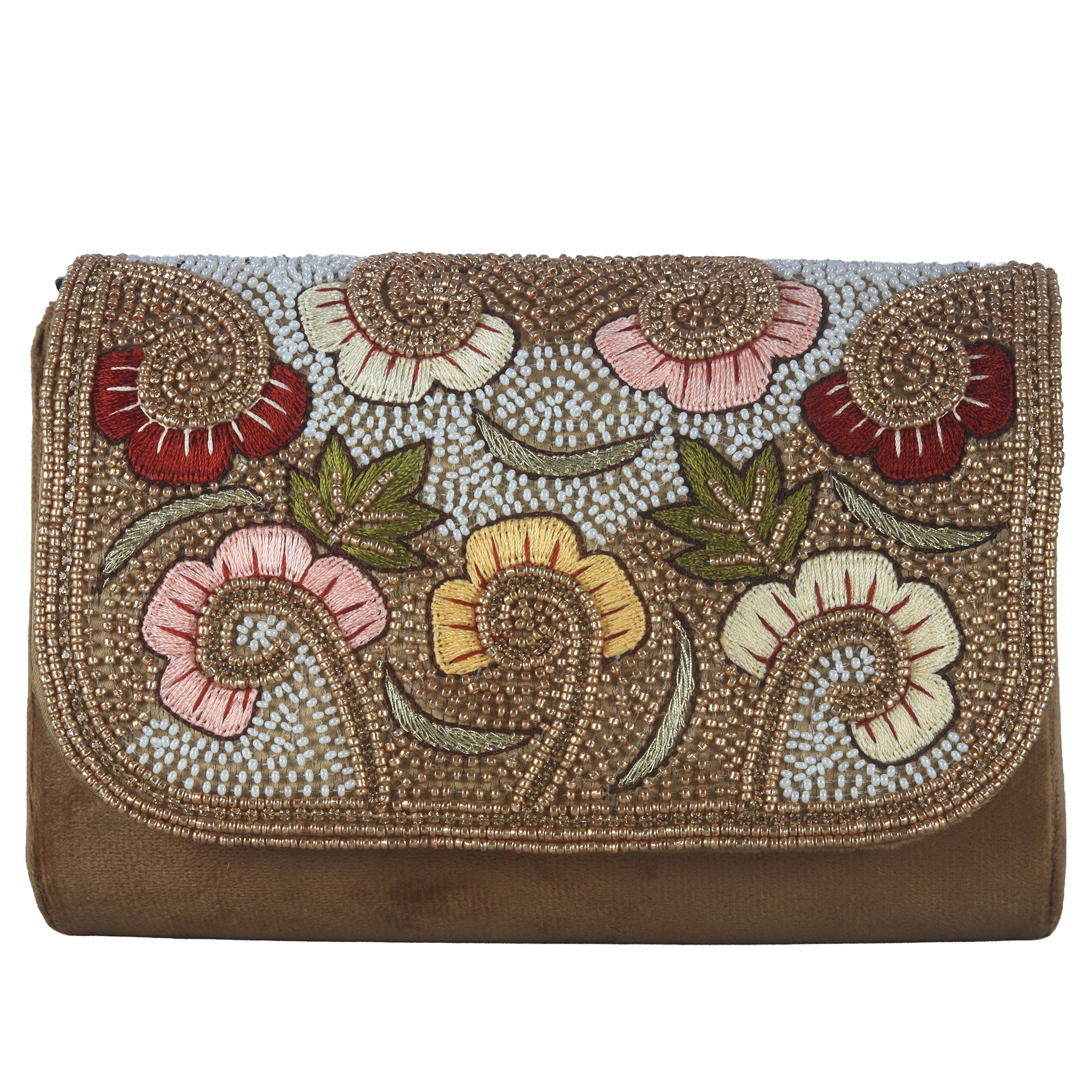 Floral Hand-Embellished Evening Clutch with Strap