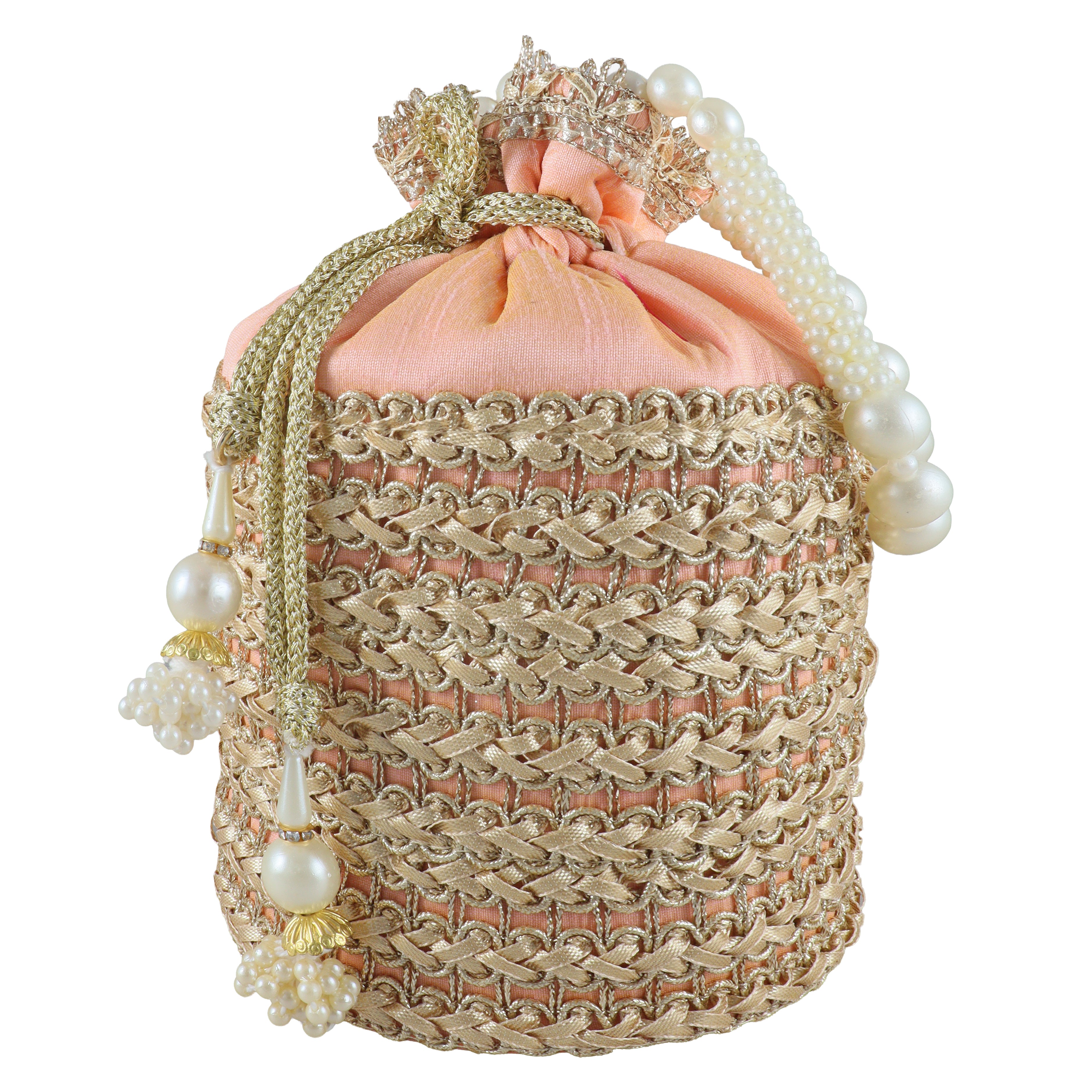 Handcrafted Pearl Potli Bag – Elegant Bridal & Festive Clutch