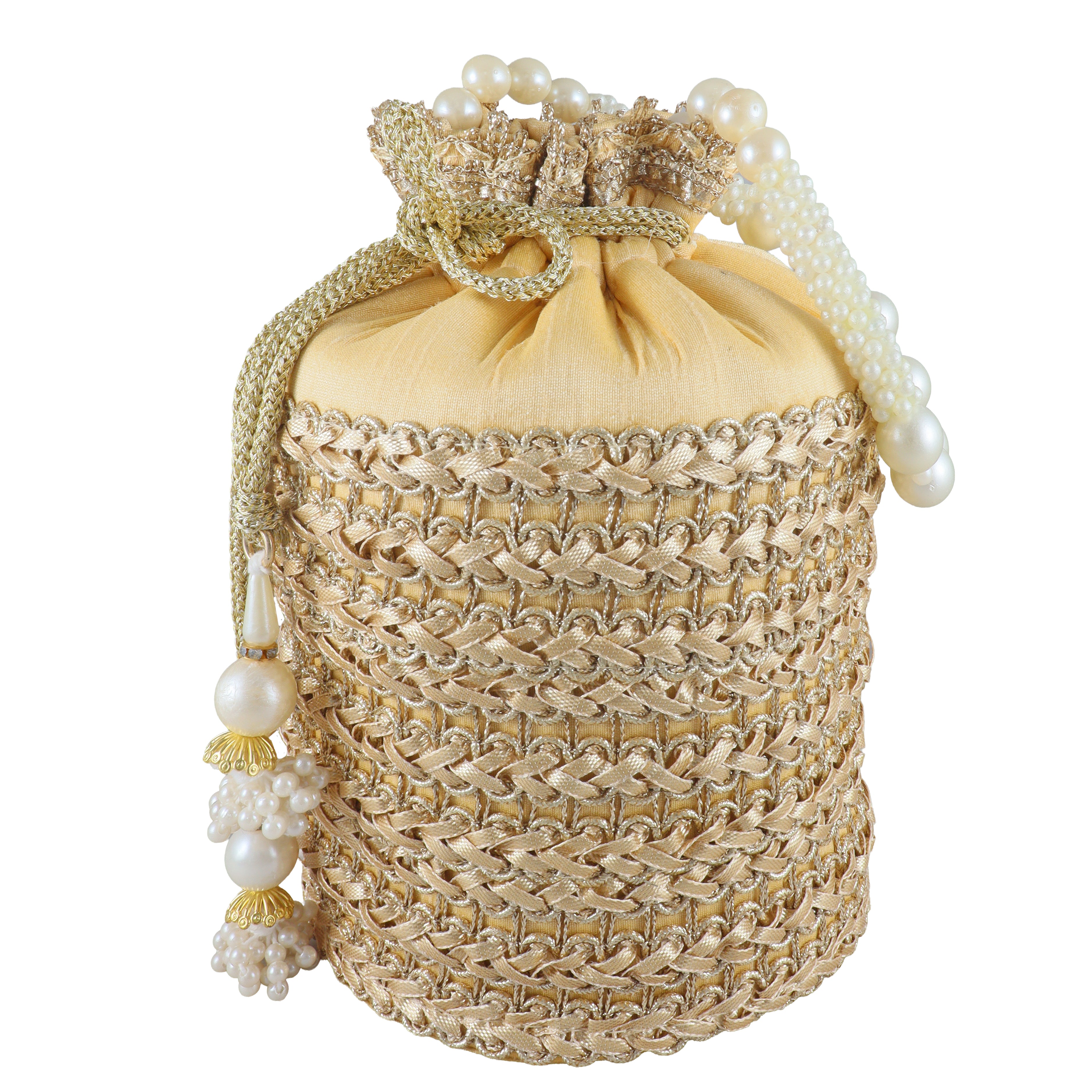 Handcrafted Pearl Potli Bag – Elegant Bridal & Festive Clutch