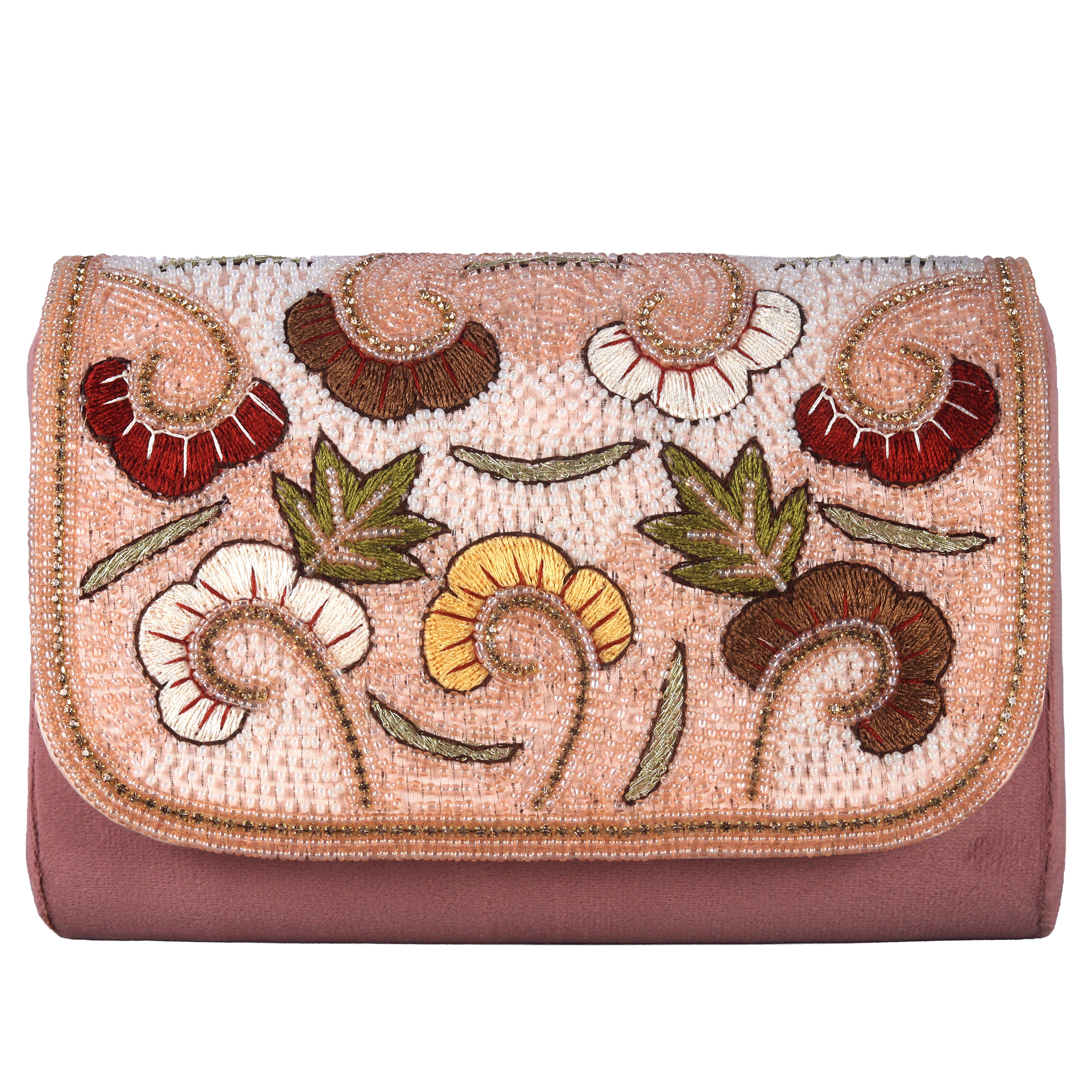 Floral Hand-Embellished Evening Clutch with Strap