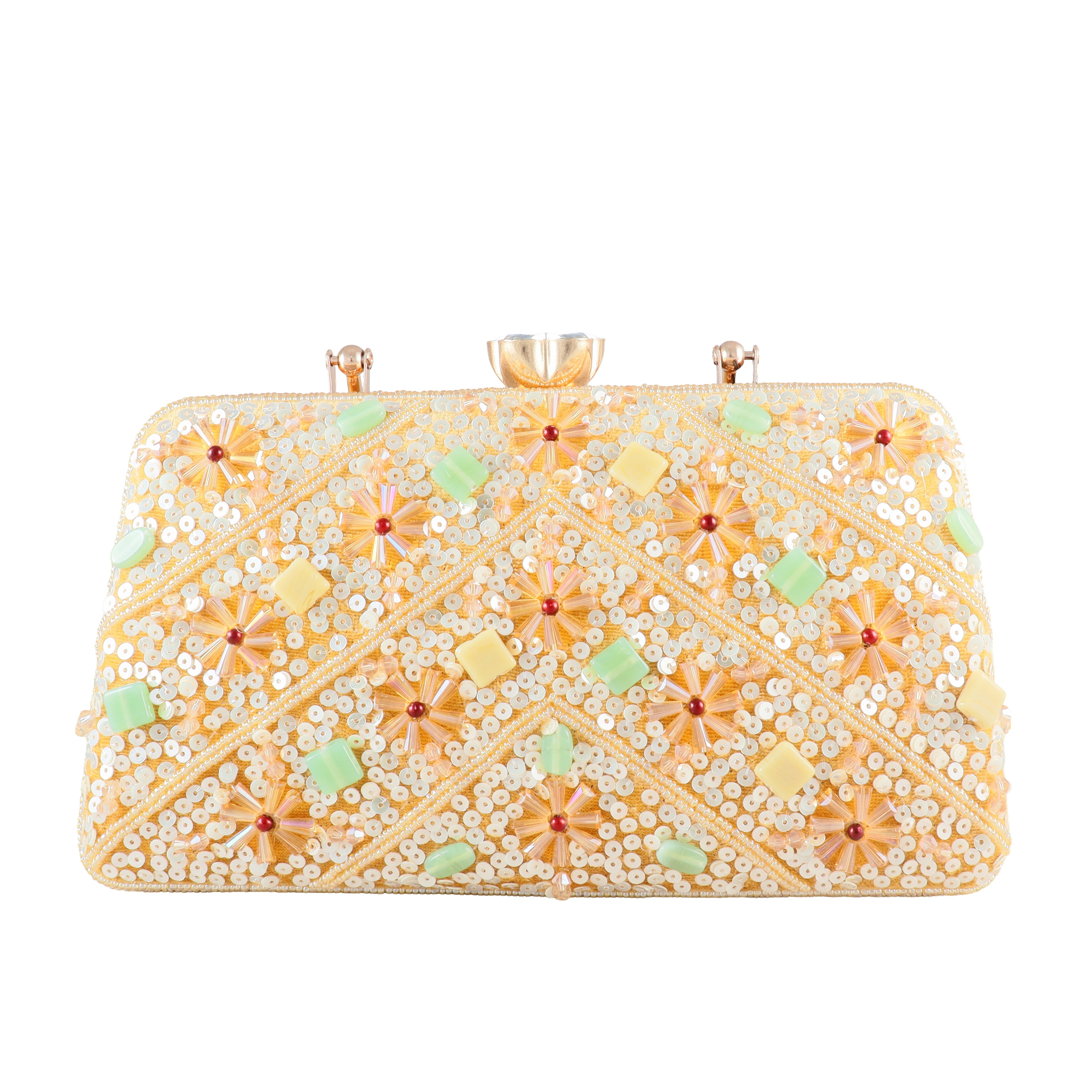 Handcrafted Floral Sequin & Bead Embellished Evening Clutch