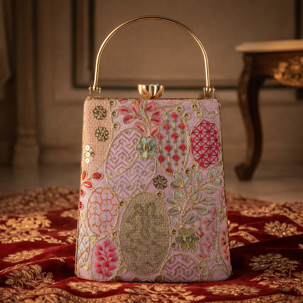 Artisanal Embroidered Box Evening Bag