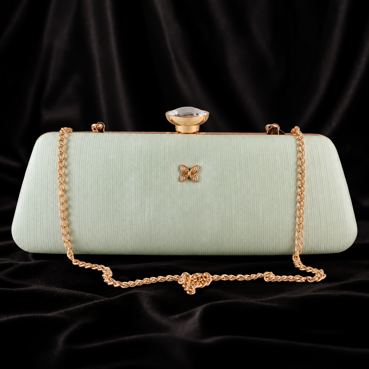 The Penelope Pleated Satin Frame Clutch