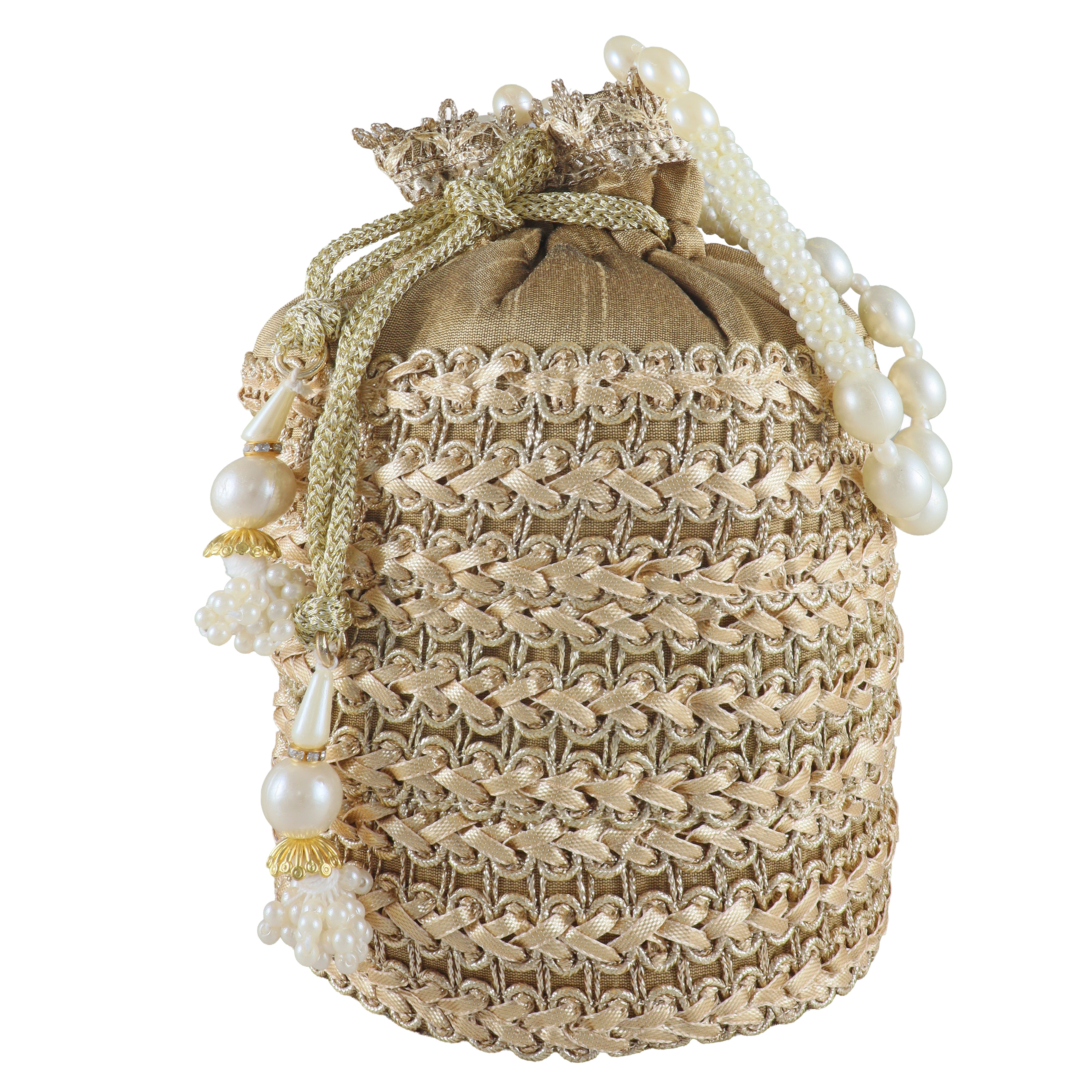 Handcrafted Pearl Potli Bag – Elegant Bridal & Festive Clutch