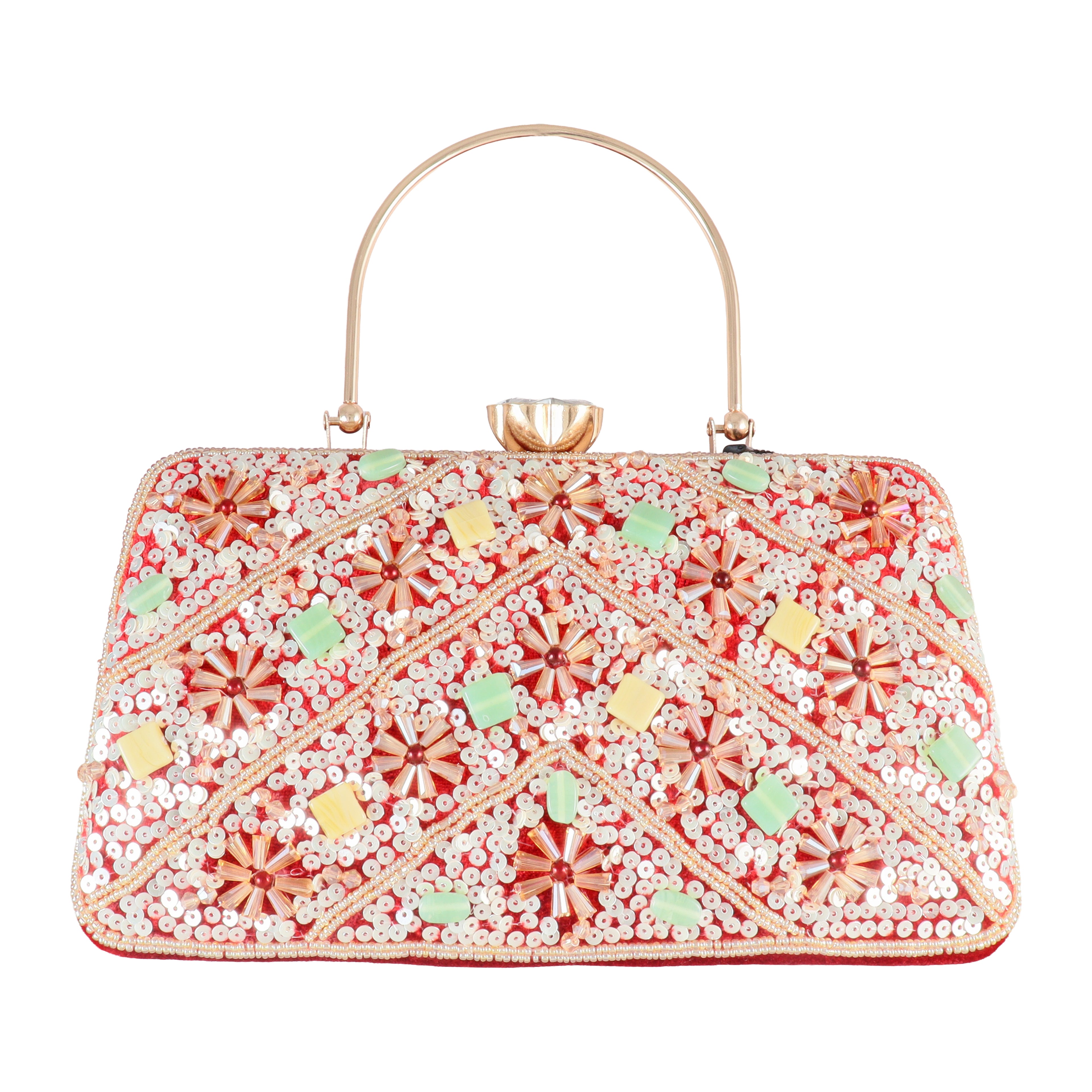 Handcrafted Floral Sequin & Bead Embellished Evening Clutch