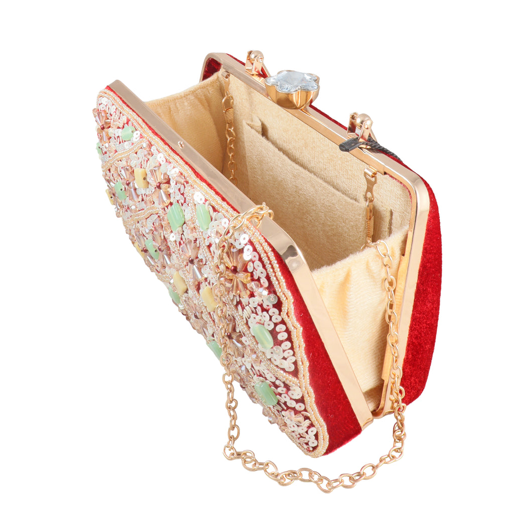 Handcrafted Floral Sequin & Bead Embellished Evening Clutch