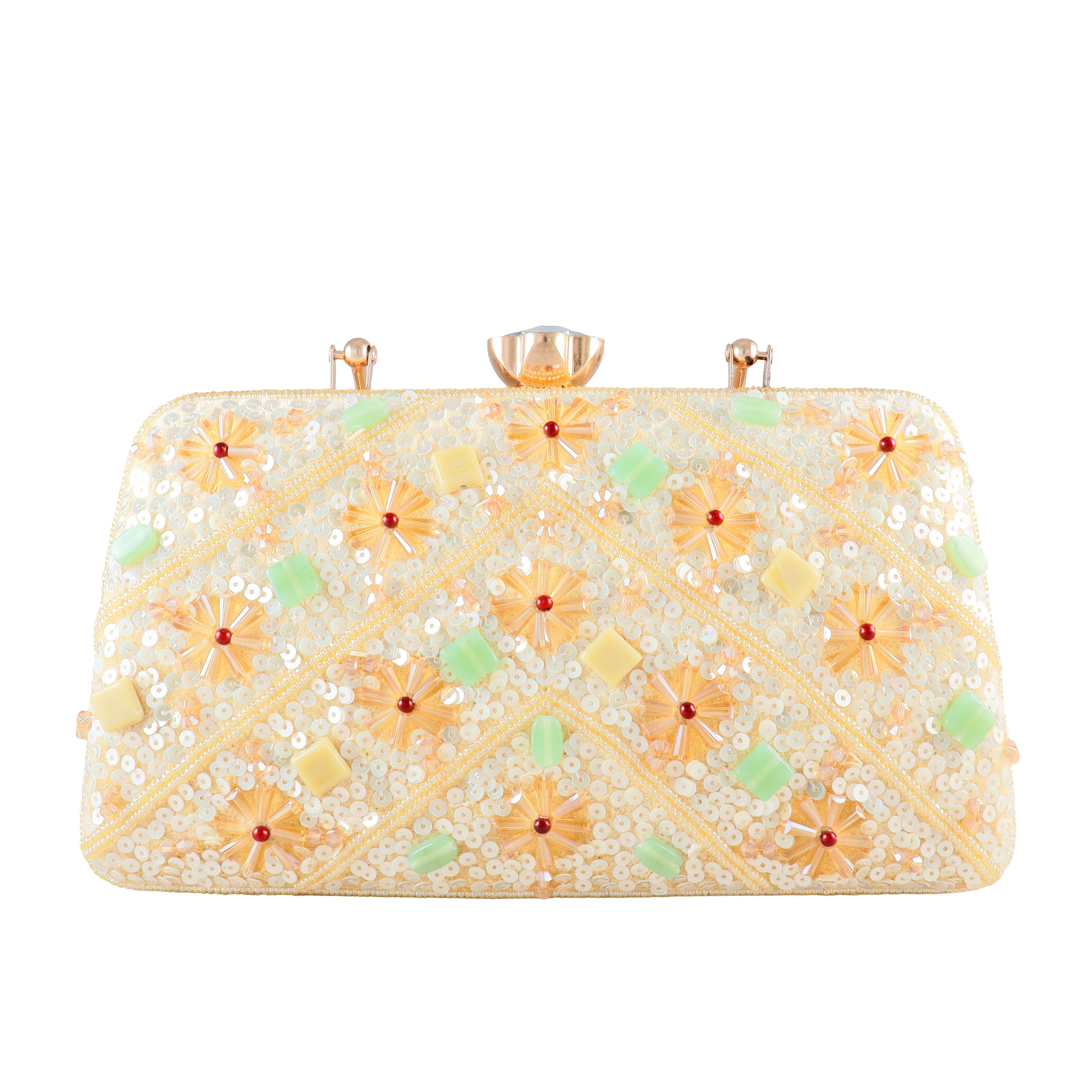 Handcrafted Floral Sequin & Bead Embellished Evening Clutch