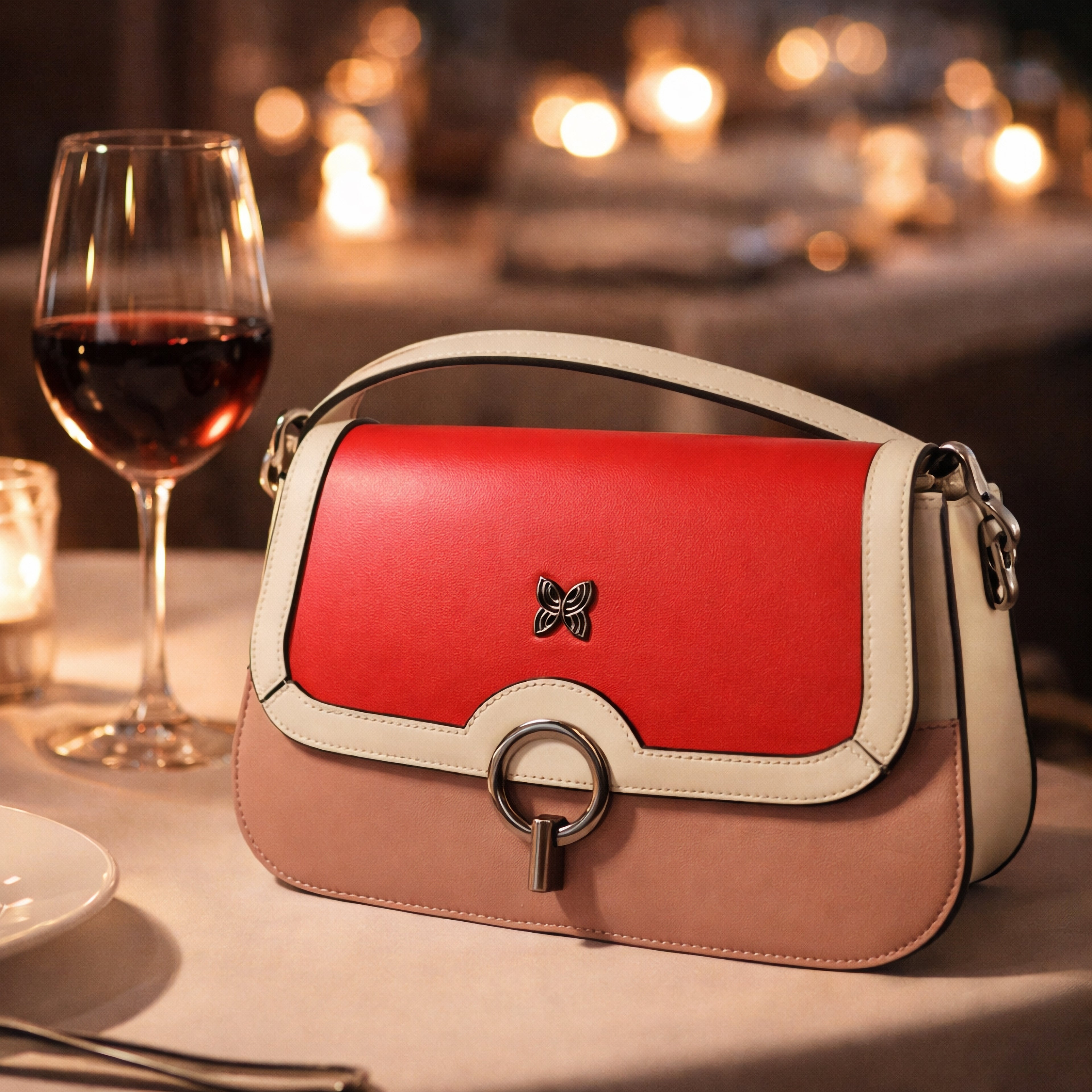 Butterfly Charm Colourblock Shoulder Bag – Elegant Everyday Crossbody