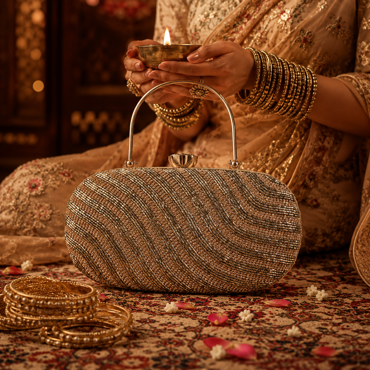 Serpentine Shimmer Hand-Beaded Evening Clutch