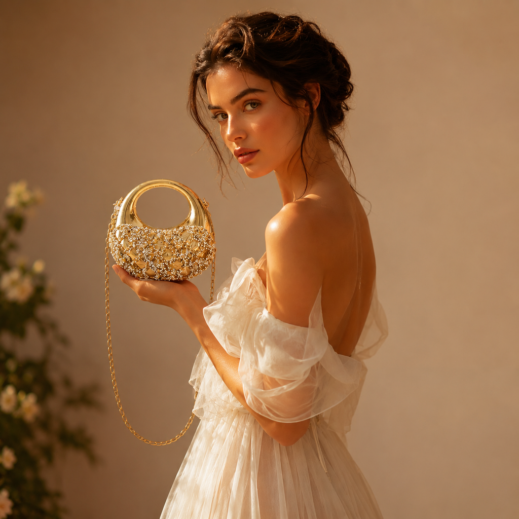 Aura Crystal Embellished Crescent Clutch Bag