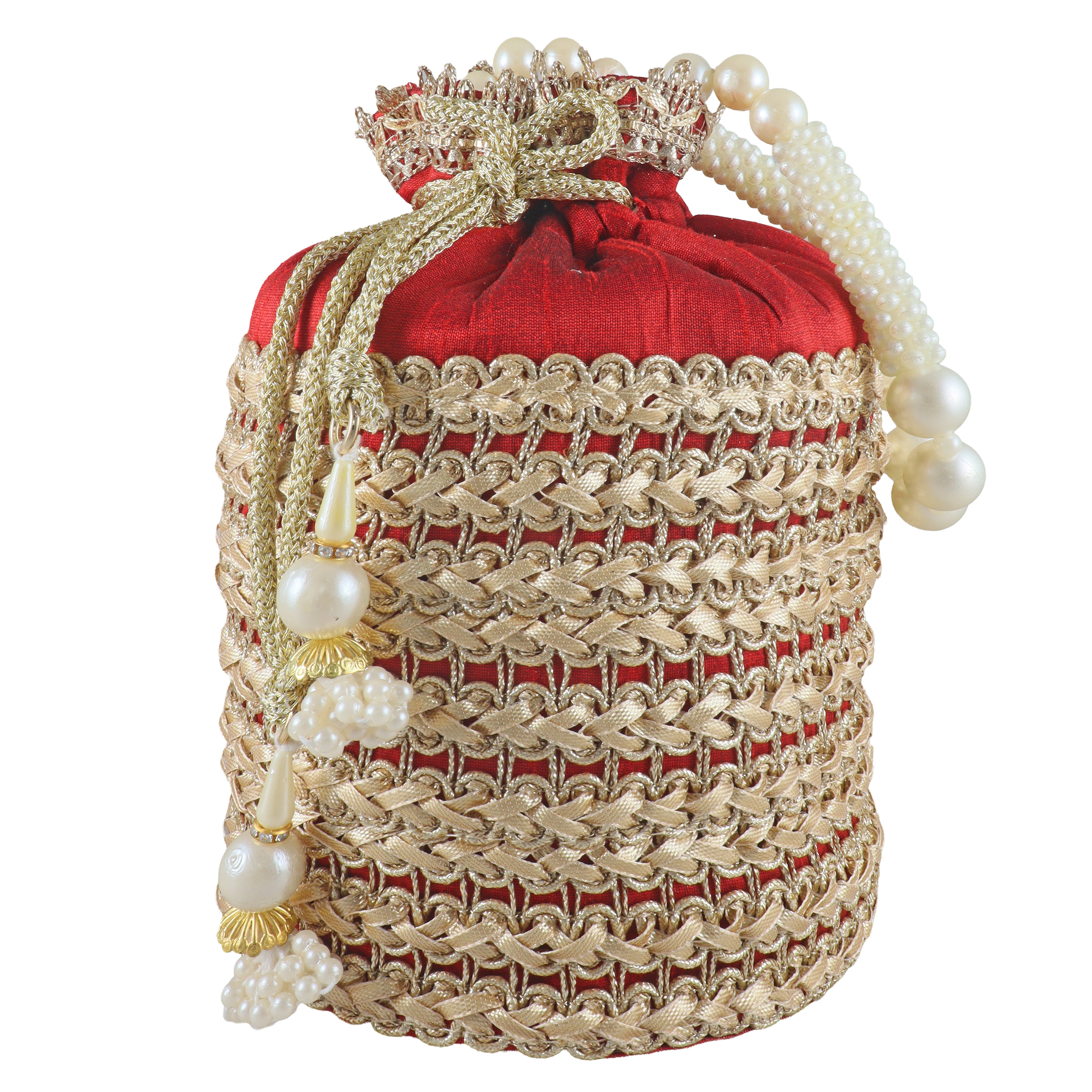 Handcrafted Pearl Potli Bag – Elegant Bridal & Festive Clutch