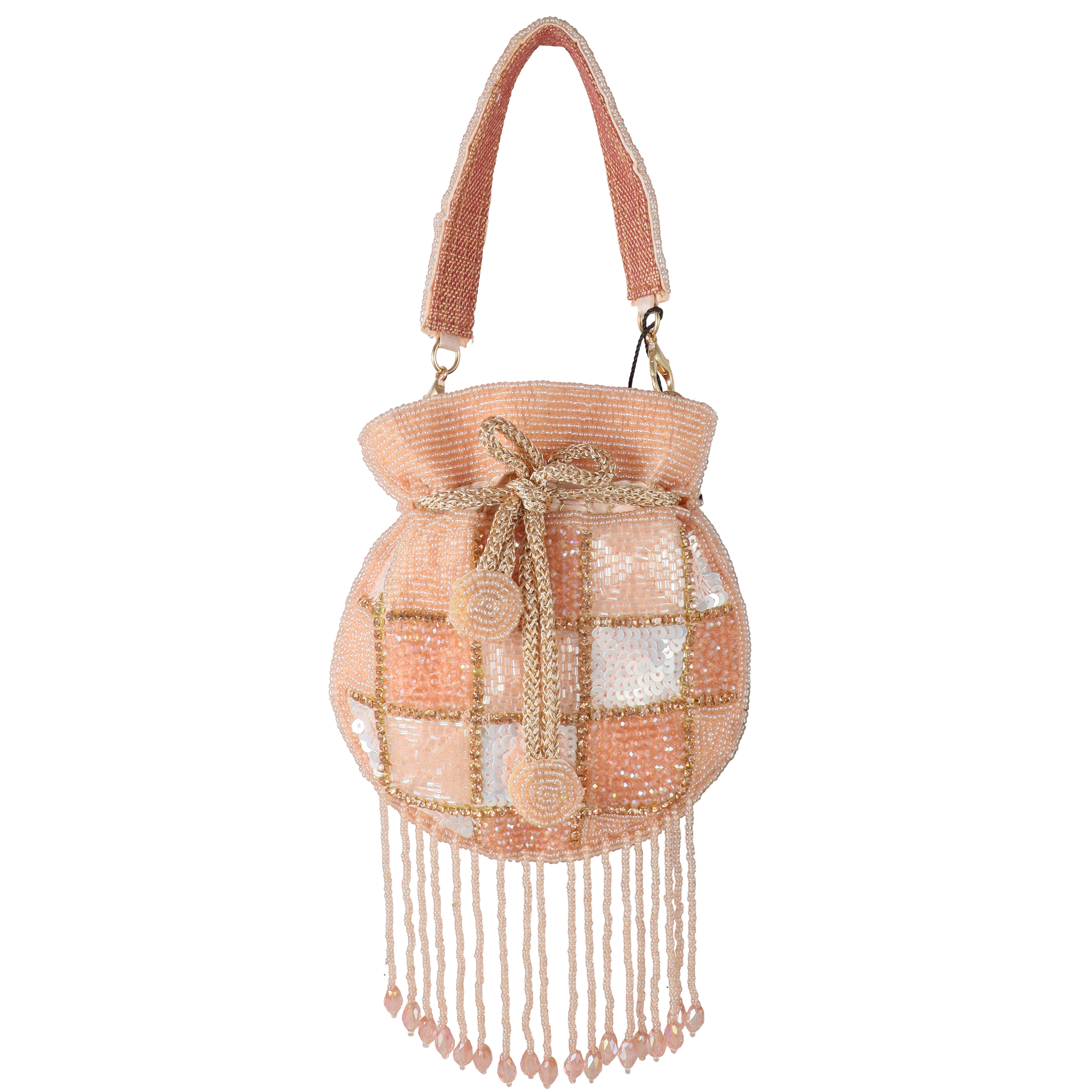 Hand-Beaded Checkerboard Mini Potli Bag with Sequin Accents