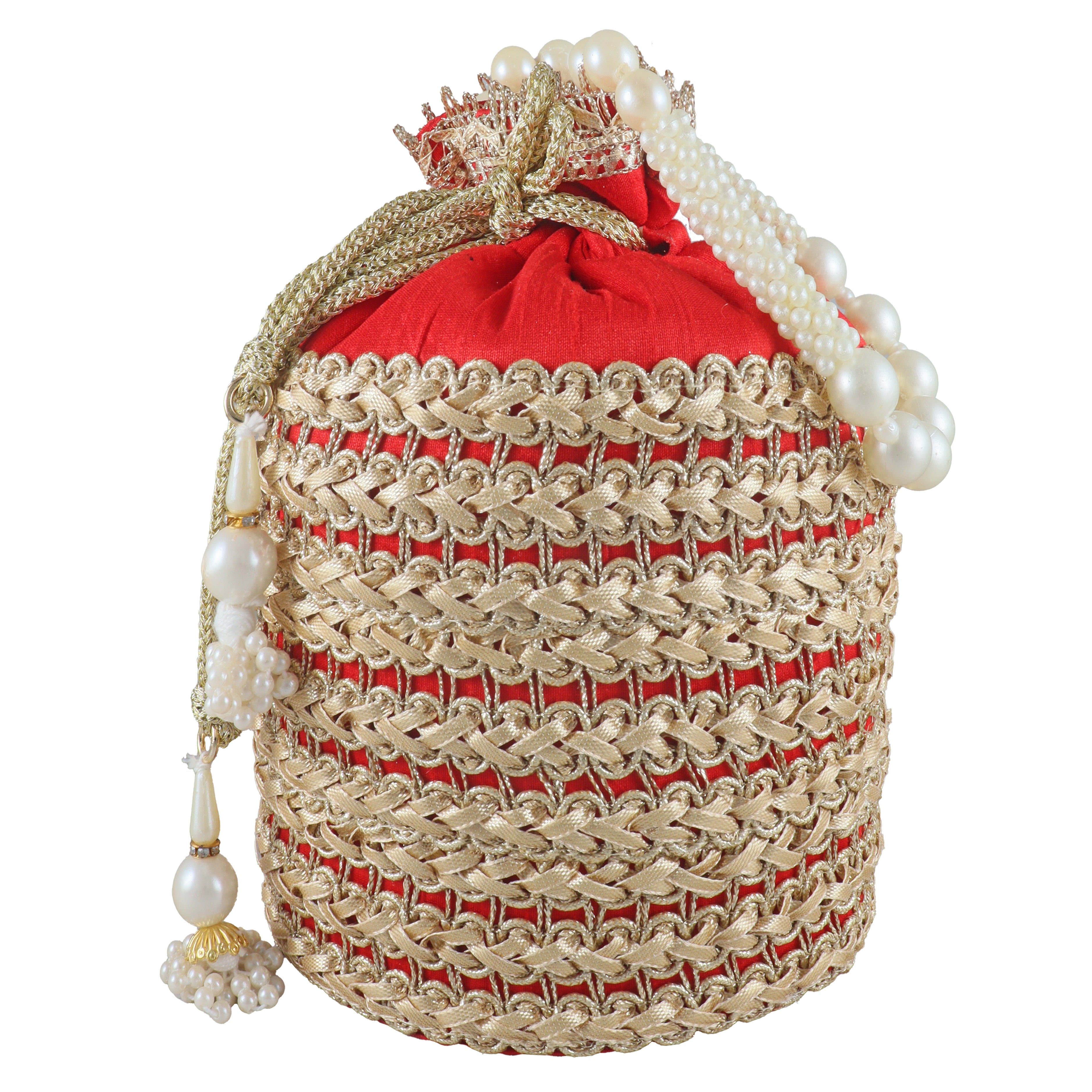 Handcrafted Pearl Potli Bag – Elegant Bridal & Festive Clutch