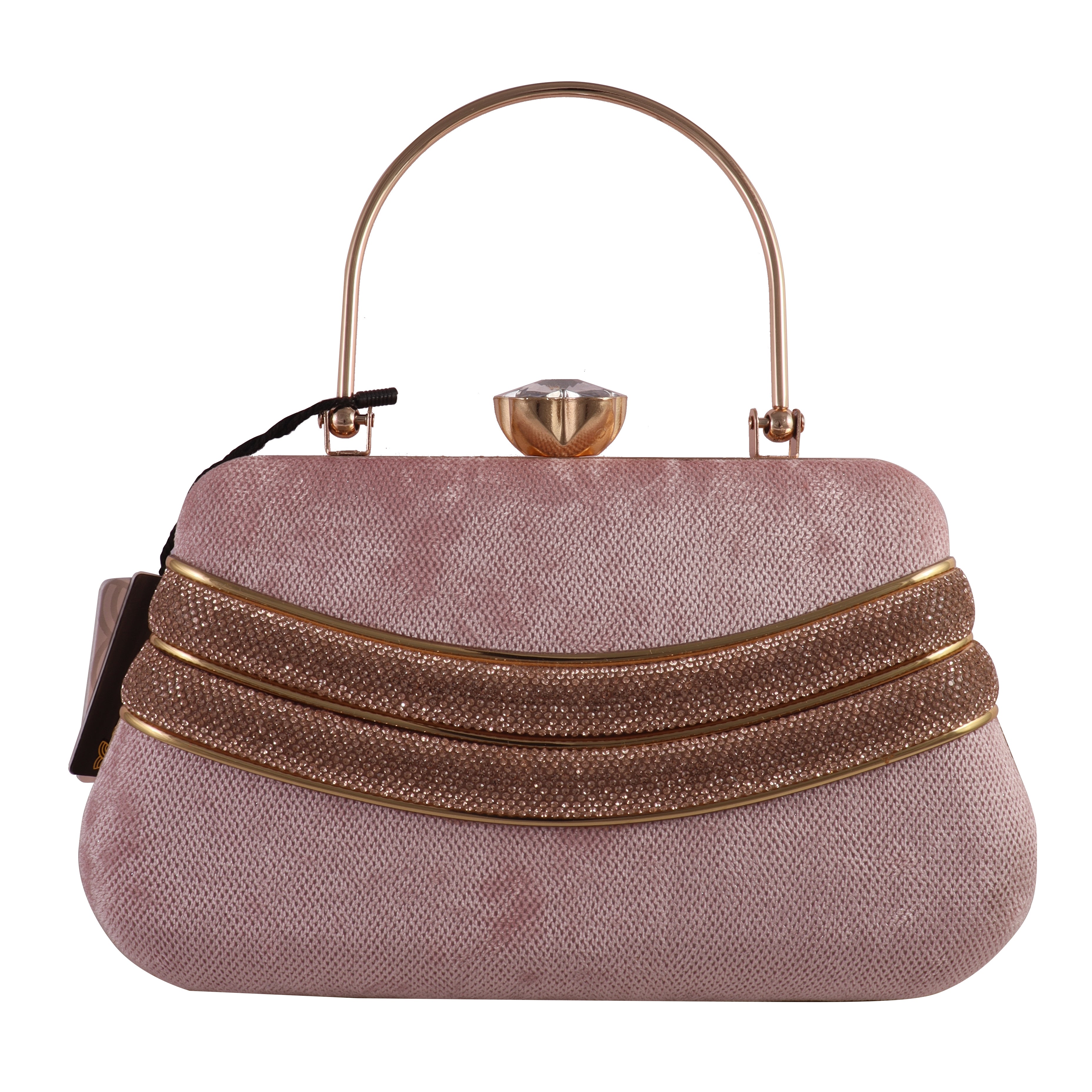 Pink handbag with gold accents