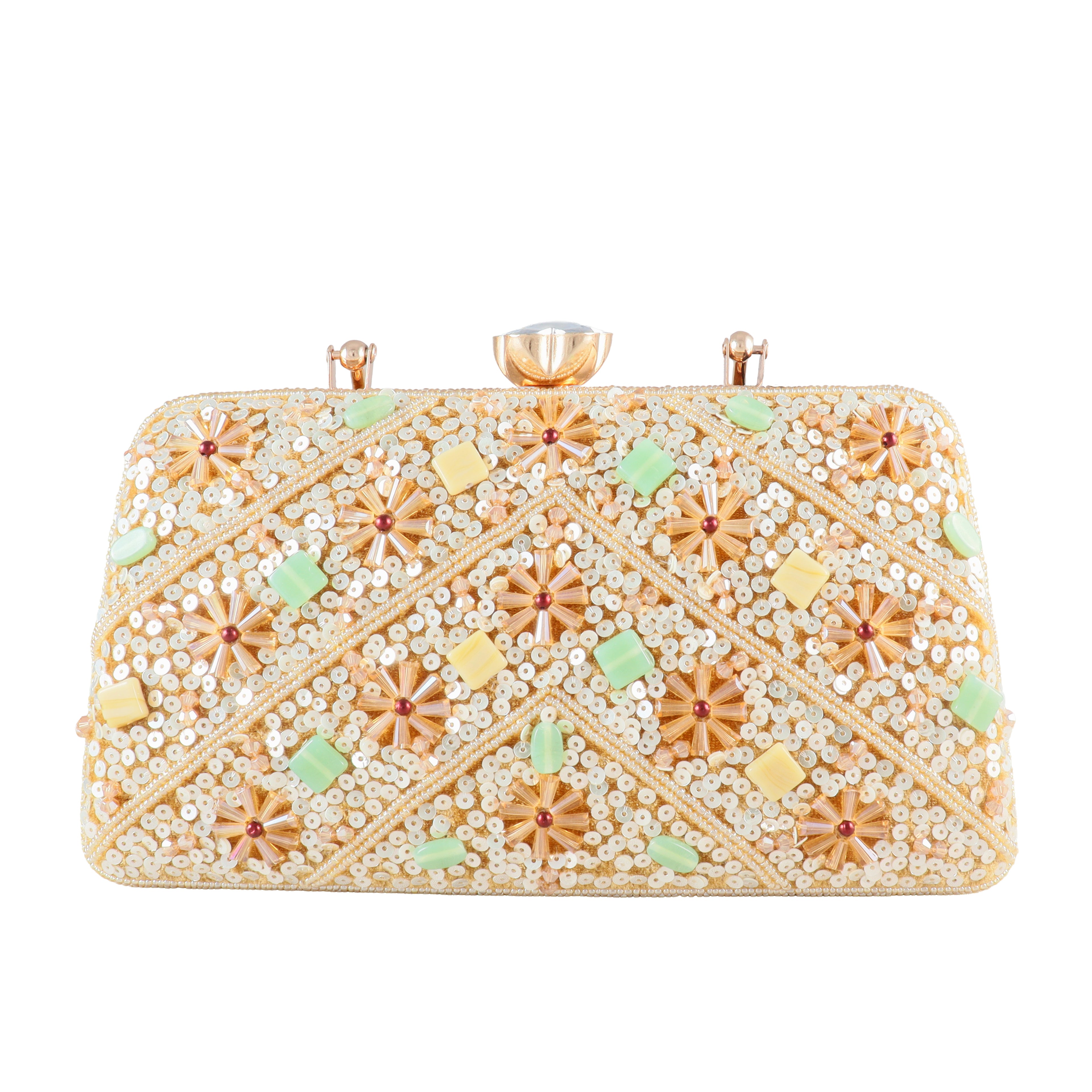 Handcrafted Floral Sequin & Bead Embellished Evening Clutch