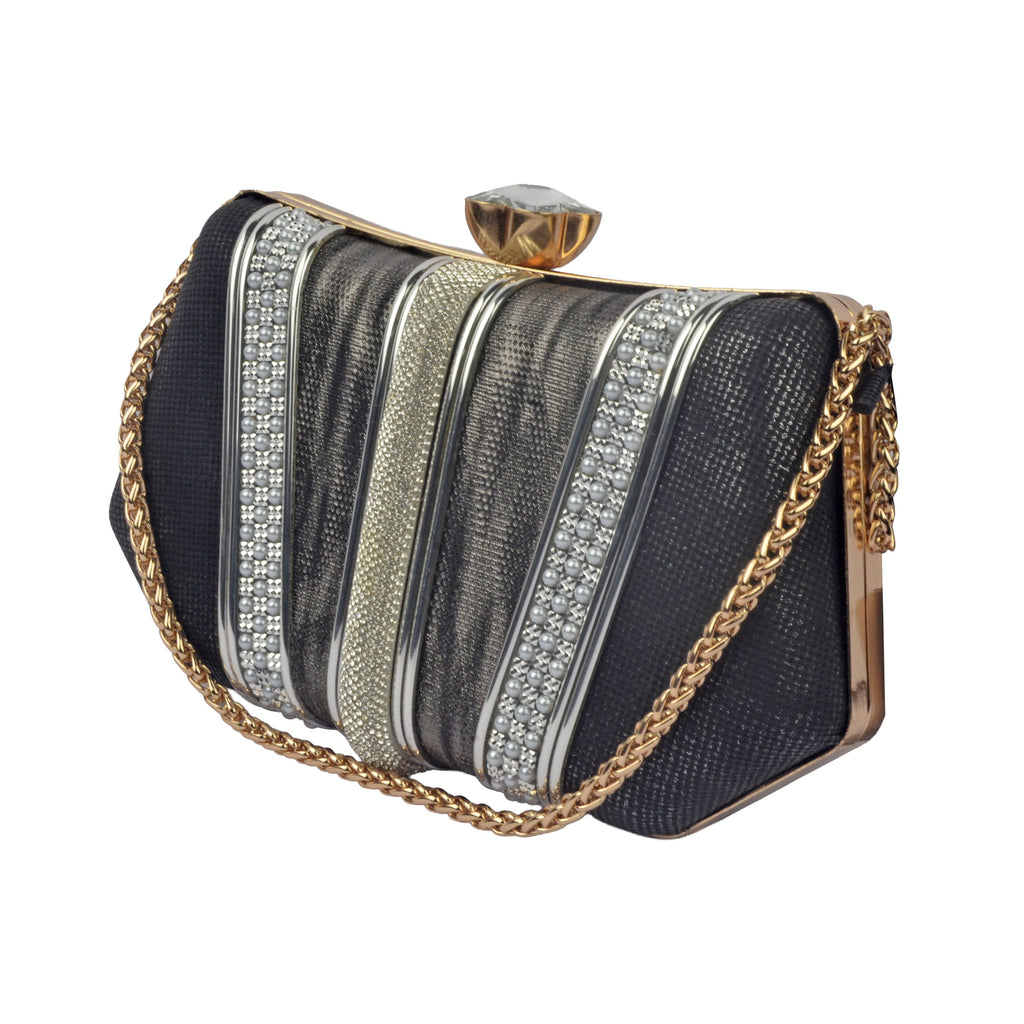 The Iris Metallic Chevron Evening Clutch