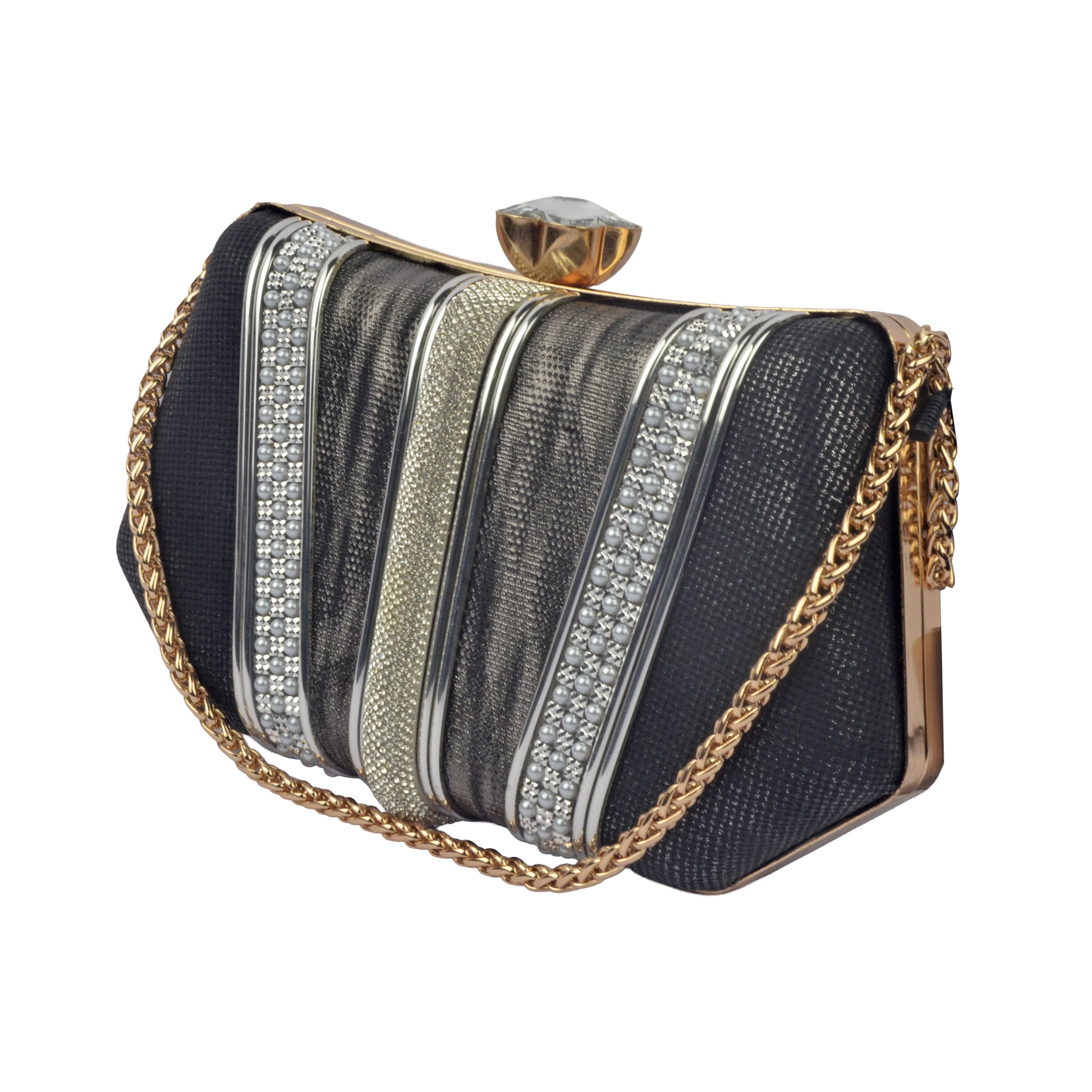 The Iris Metallic Chevron Evening Clutch