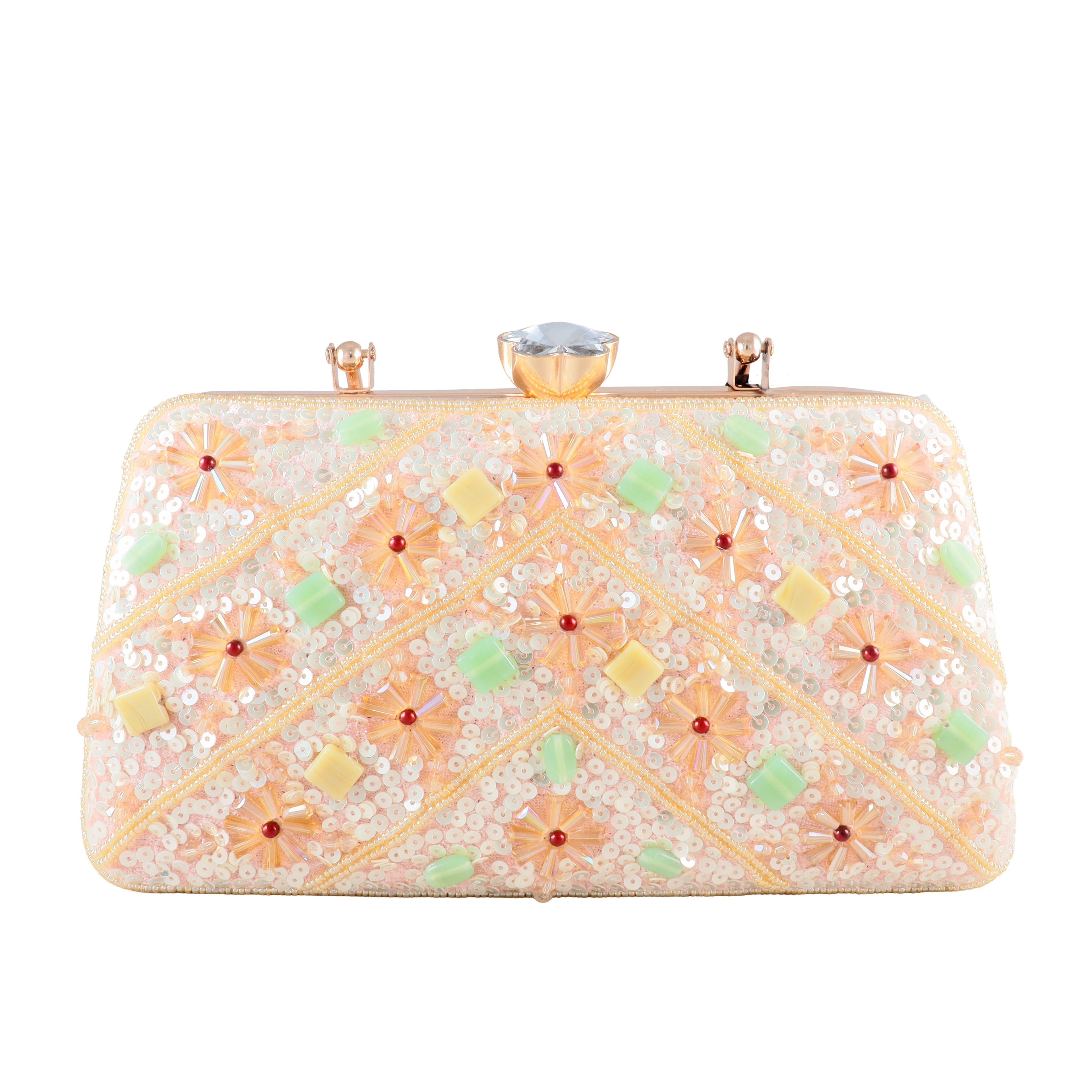 Handcrafted Floral Sequin & Bead Embellished Evening Clutch