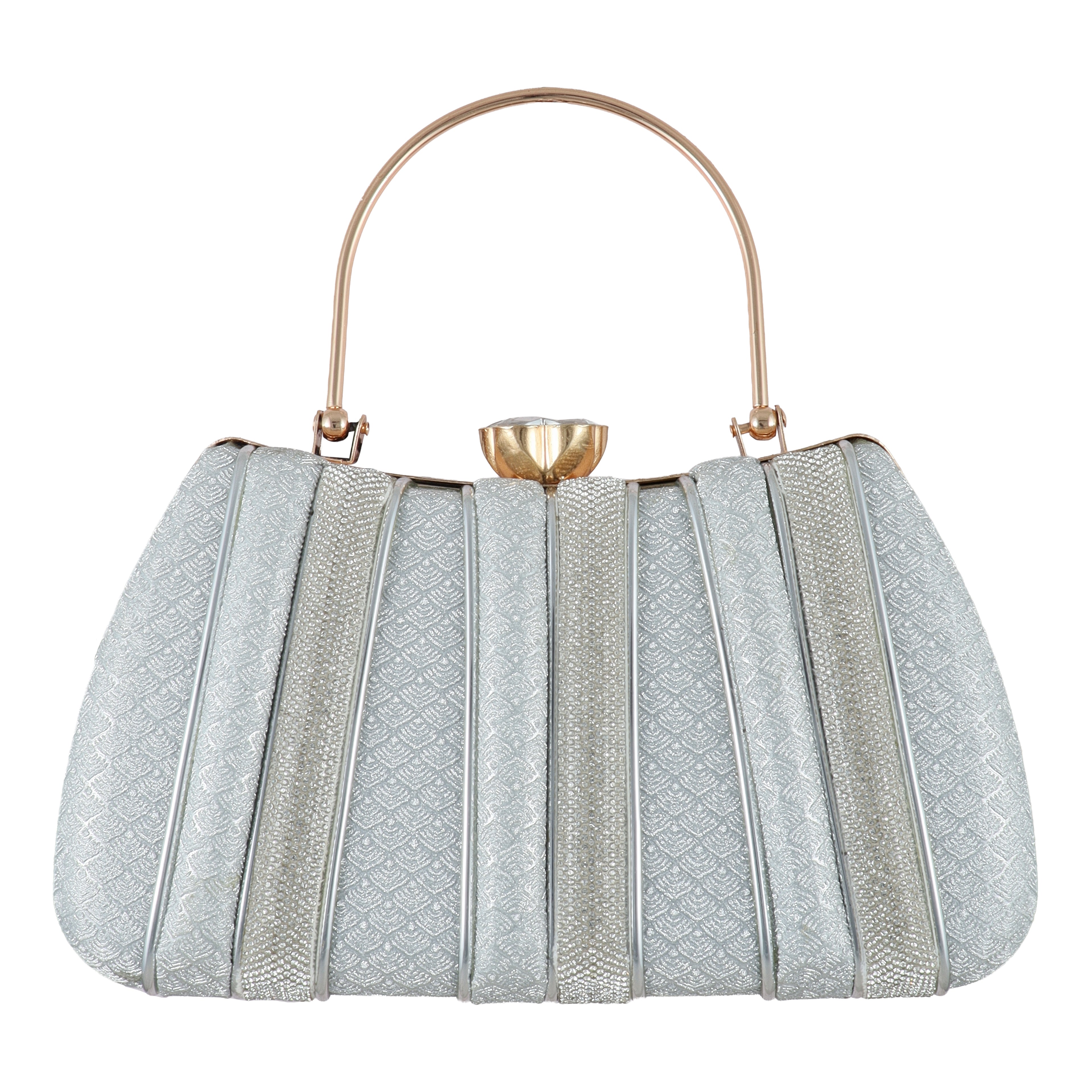 Luxury Gold Pleated Evening Clutch with Crystal Clasp & Round Handle