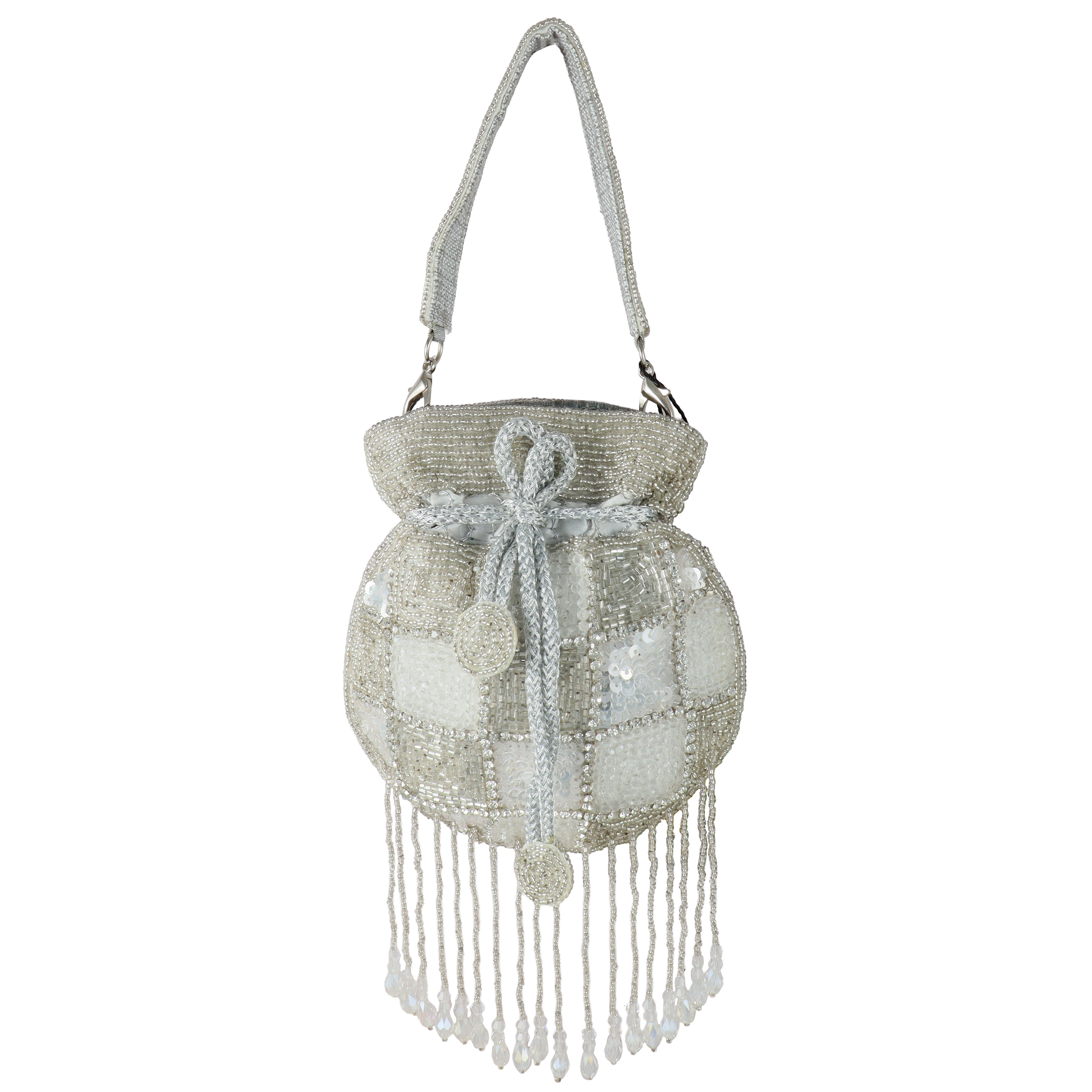 Hand-Beaded Checkerboard Mini Potli Bag with Sequin Accents