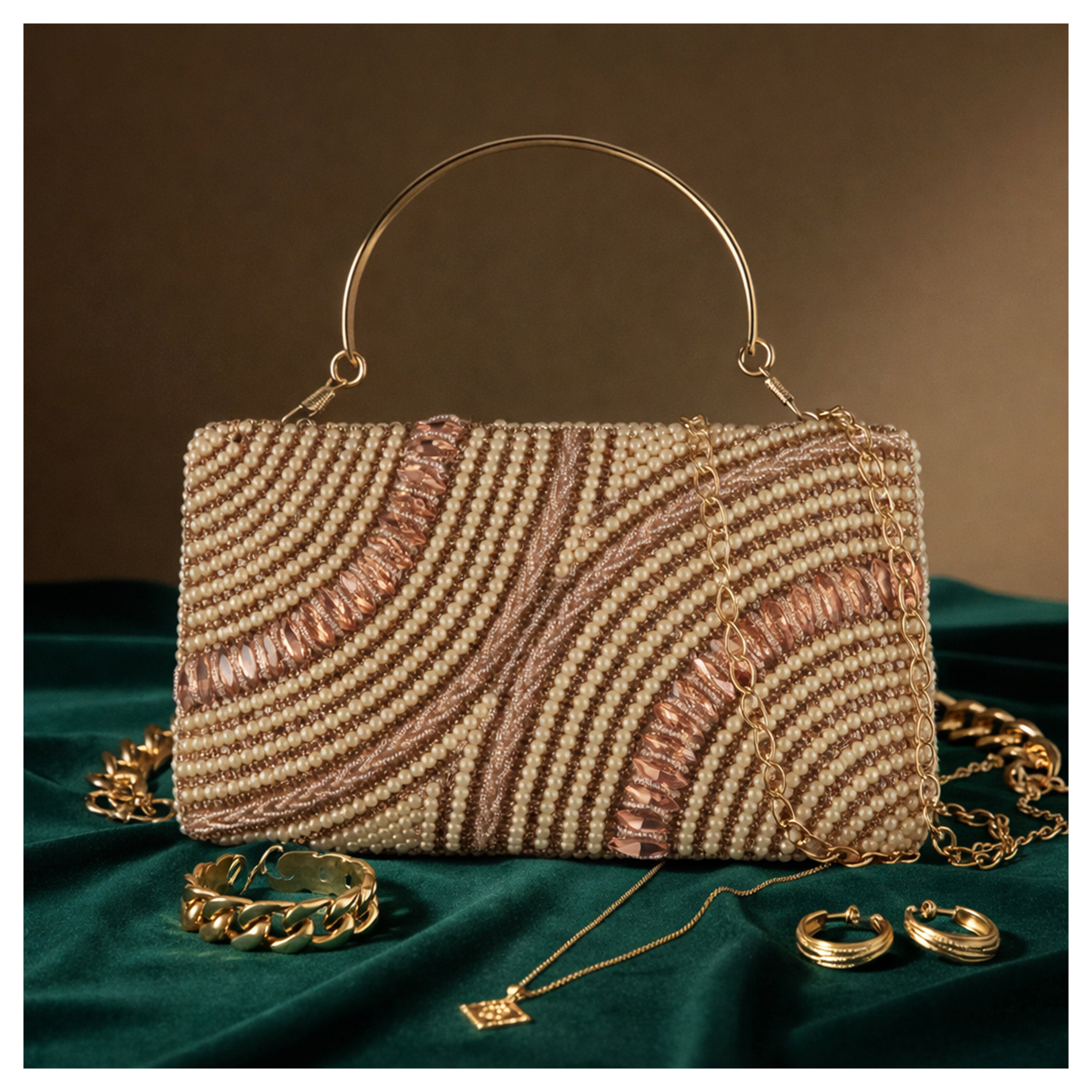 Luxury Pearl Beaded Evening Clutch with Crystal Detailing