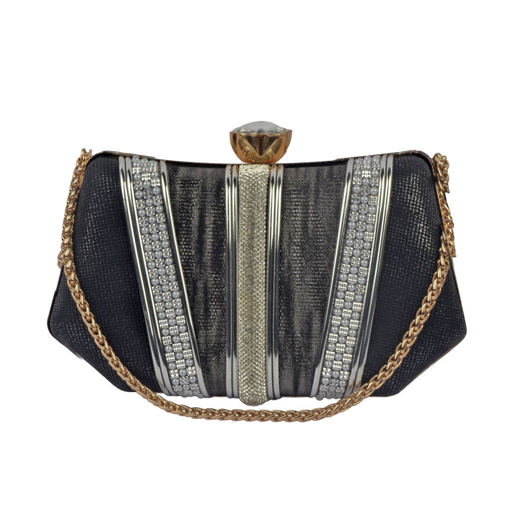The Iris Metallic Chevron Evening Clutch