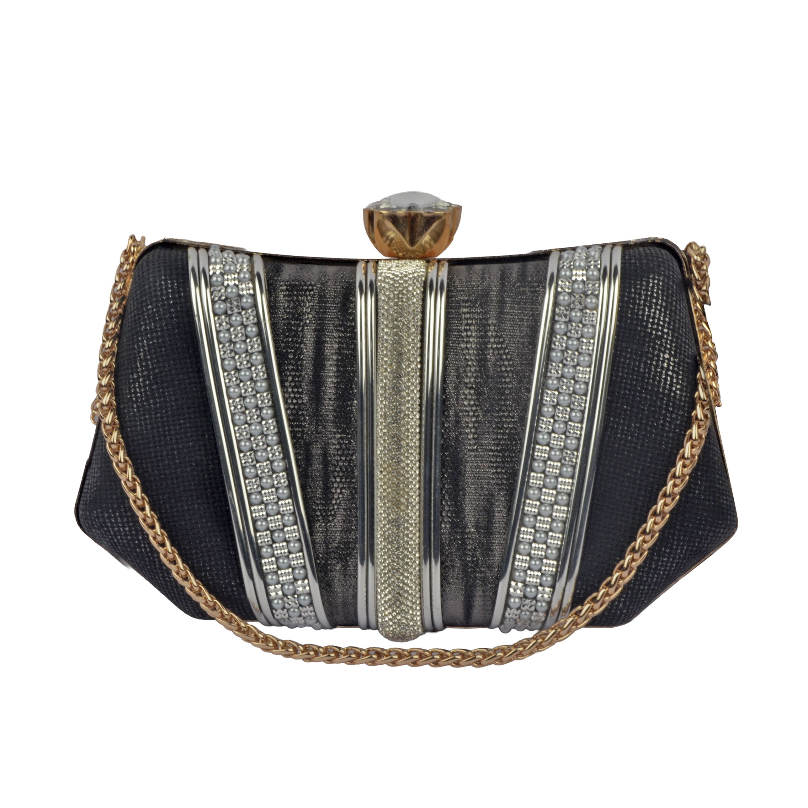 The Iris Metallic Chevron Evening Clutch