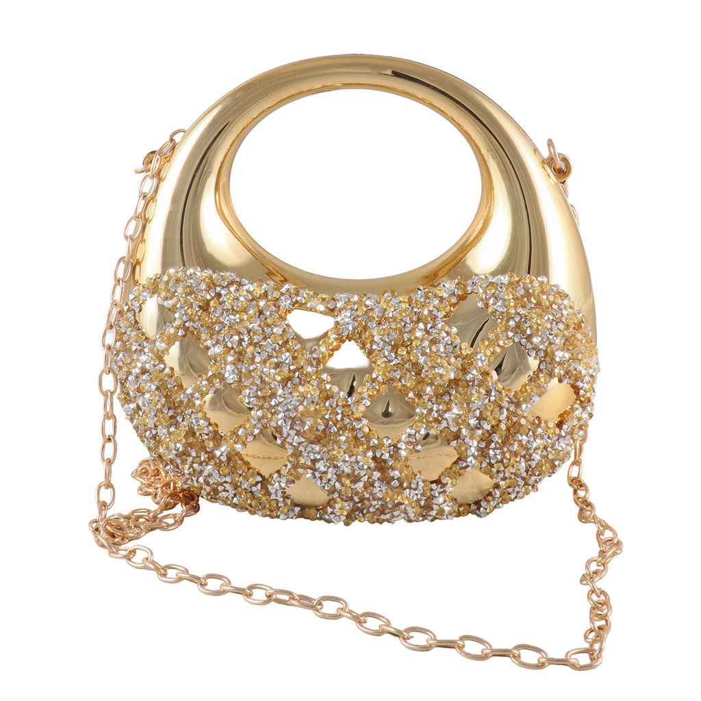 Aura Crystal Embellished Crescent Clutch Bag
